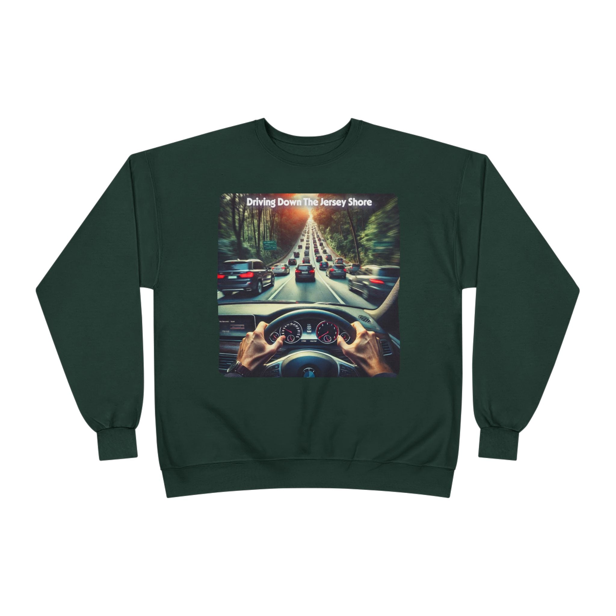 Crewneck Sweatshirt — "Driving Down The Jersey Shore" Scenic Road Trip Design