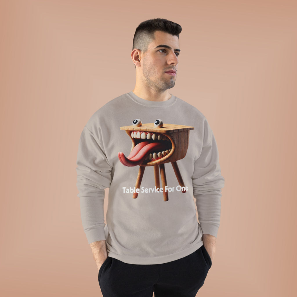 Table Service For One Crewneck Sweatshirt — Funny Surreal Table Graphic