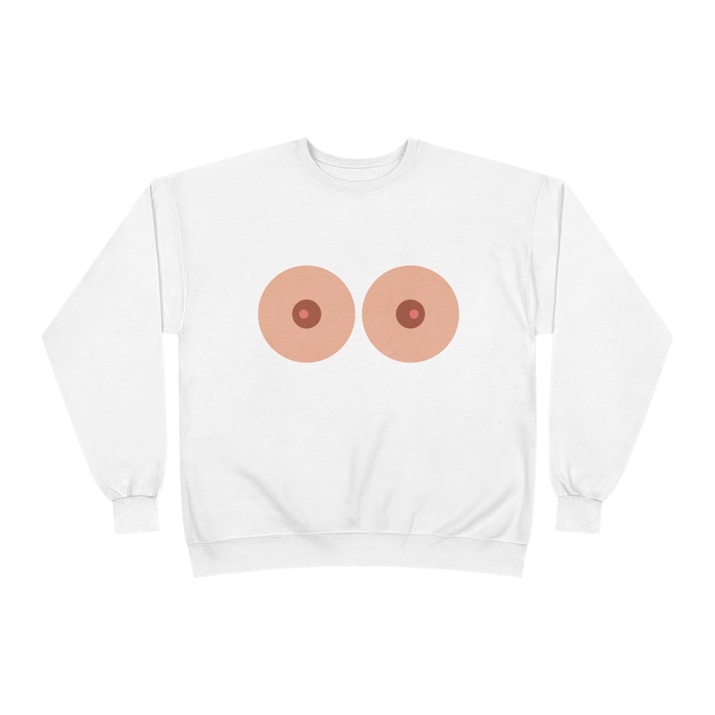 Nipple Graphic Crewneck Sweatshirt – Playful Boob Design, Breast Positivity Pullover
