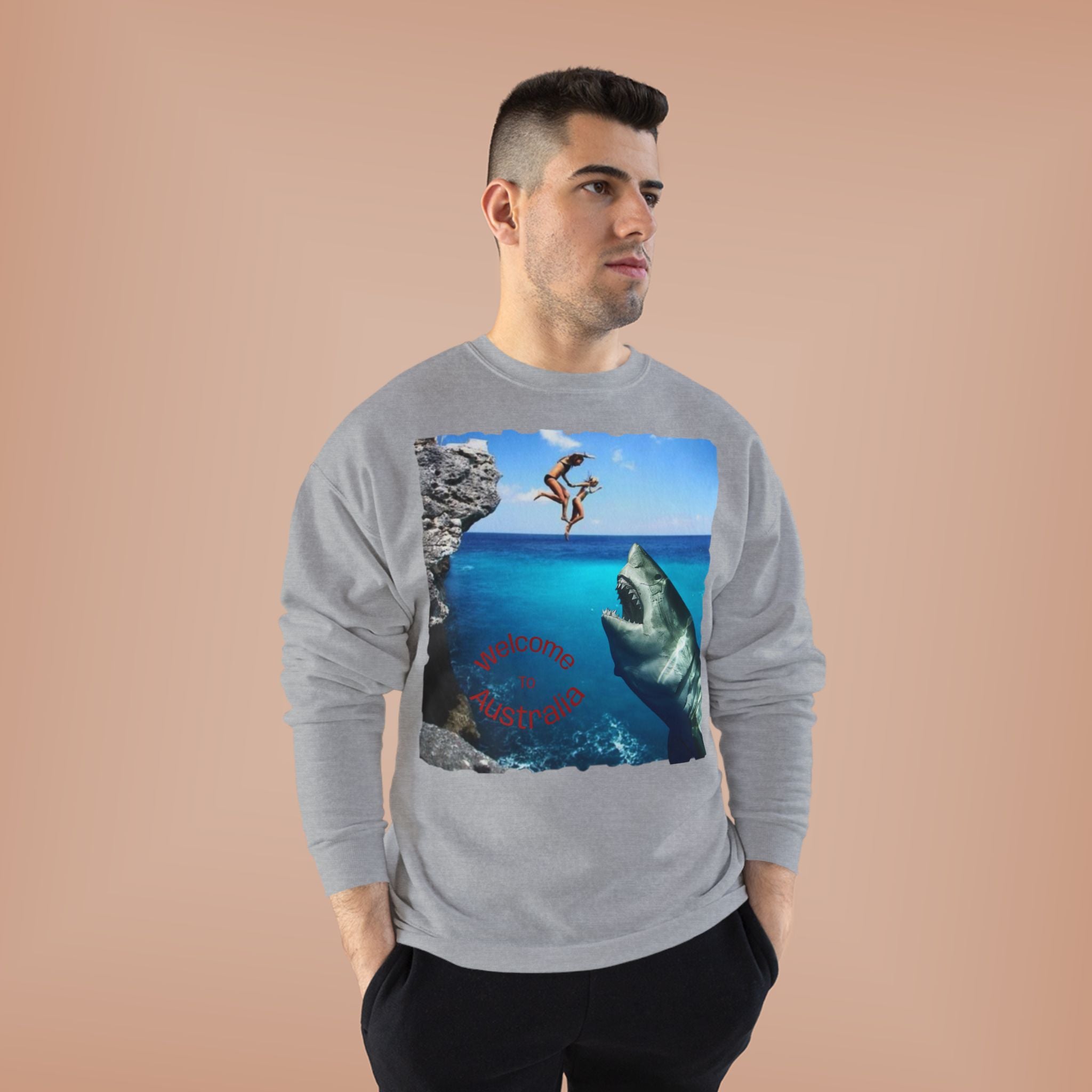Crewneck Sweatshirt - Cliff Diver Shark Graphic