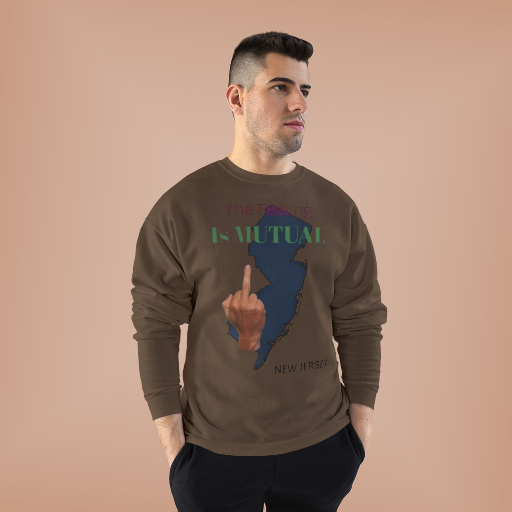 Crewneck Sweatshirt "The Driving Is Mutual — New Jersey" (Middle Finger Silhouette)