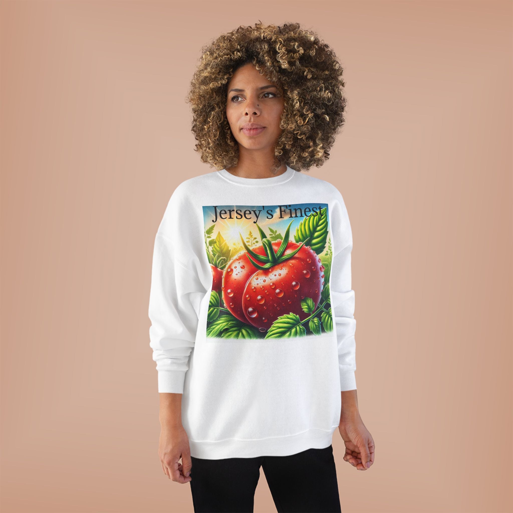Tomato Crewneck Sweatshirt — "Jersey's Finest" Garden Produce Graphic