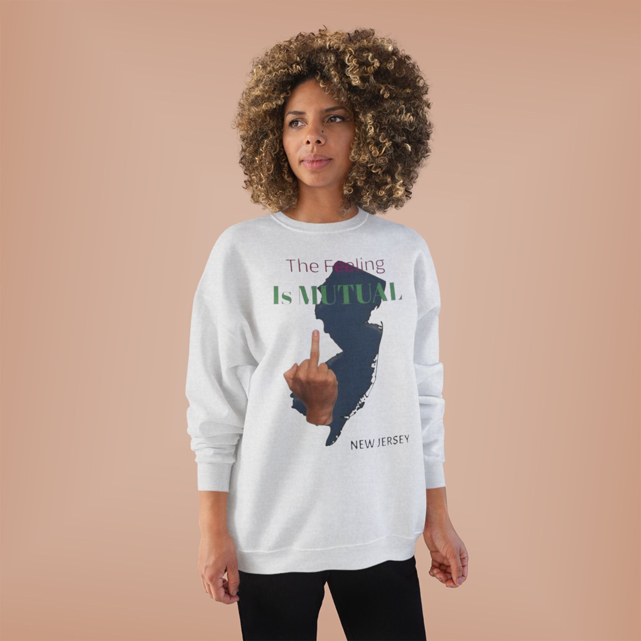Crewneck Sweatshirt "The Driving Is Mutual — New Jersey" (Middle Finger Silhouette)