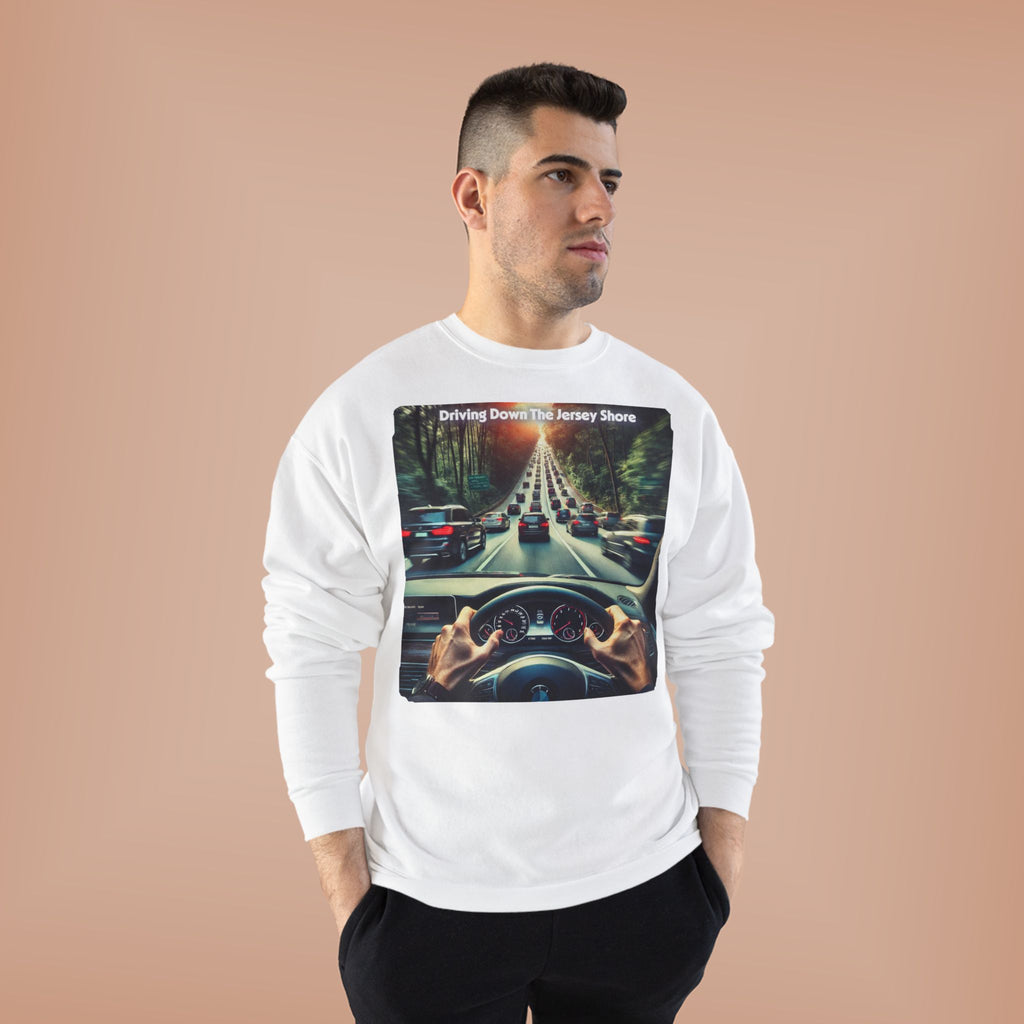 Crewneck Sweatshirt — "Driving Down The Jersey Shore" Scenic Road Trip Design