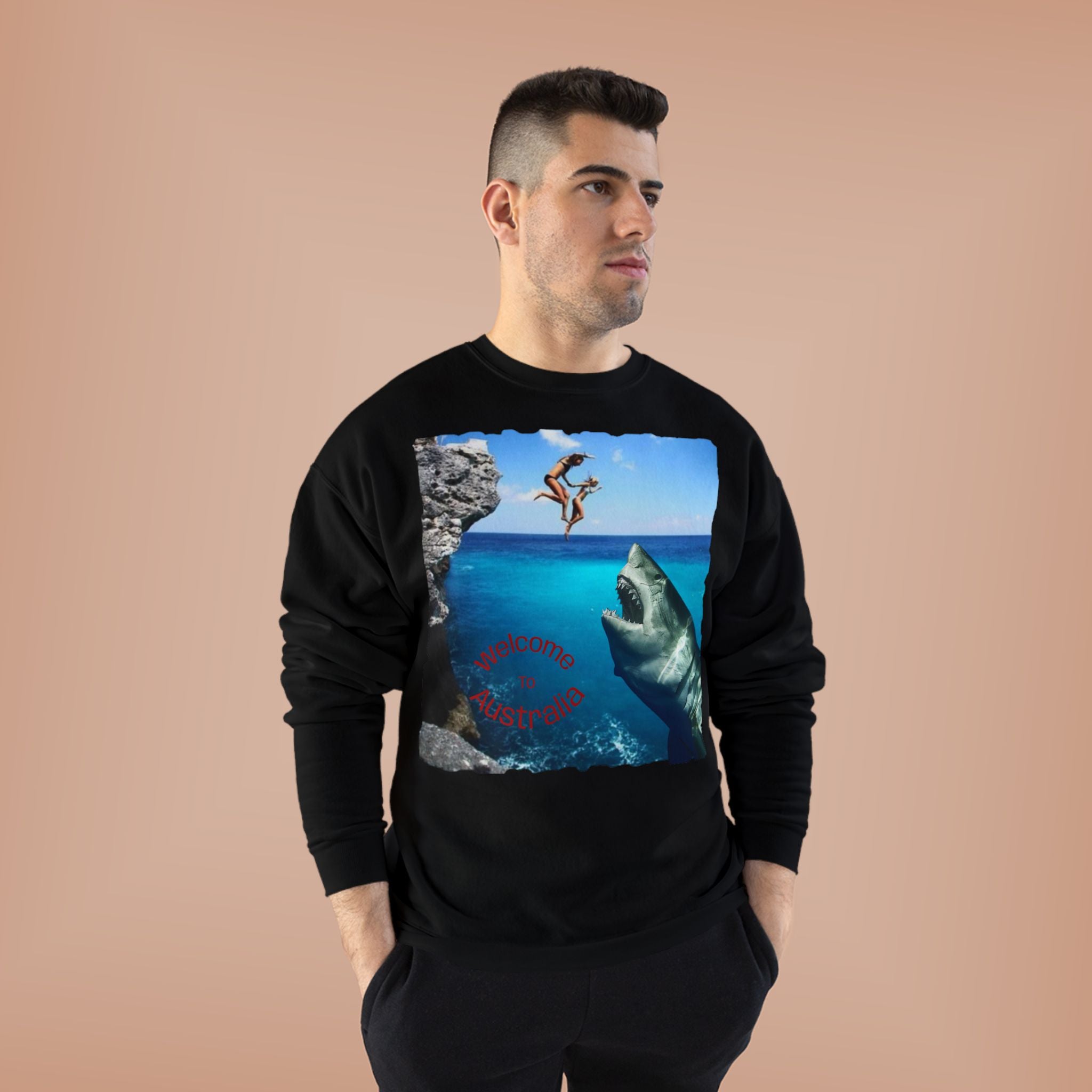 Crewneck Sweatshirt - Cliff Diver Shark Graphic