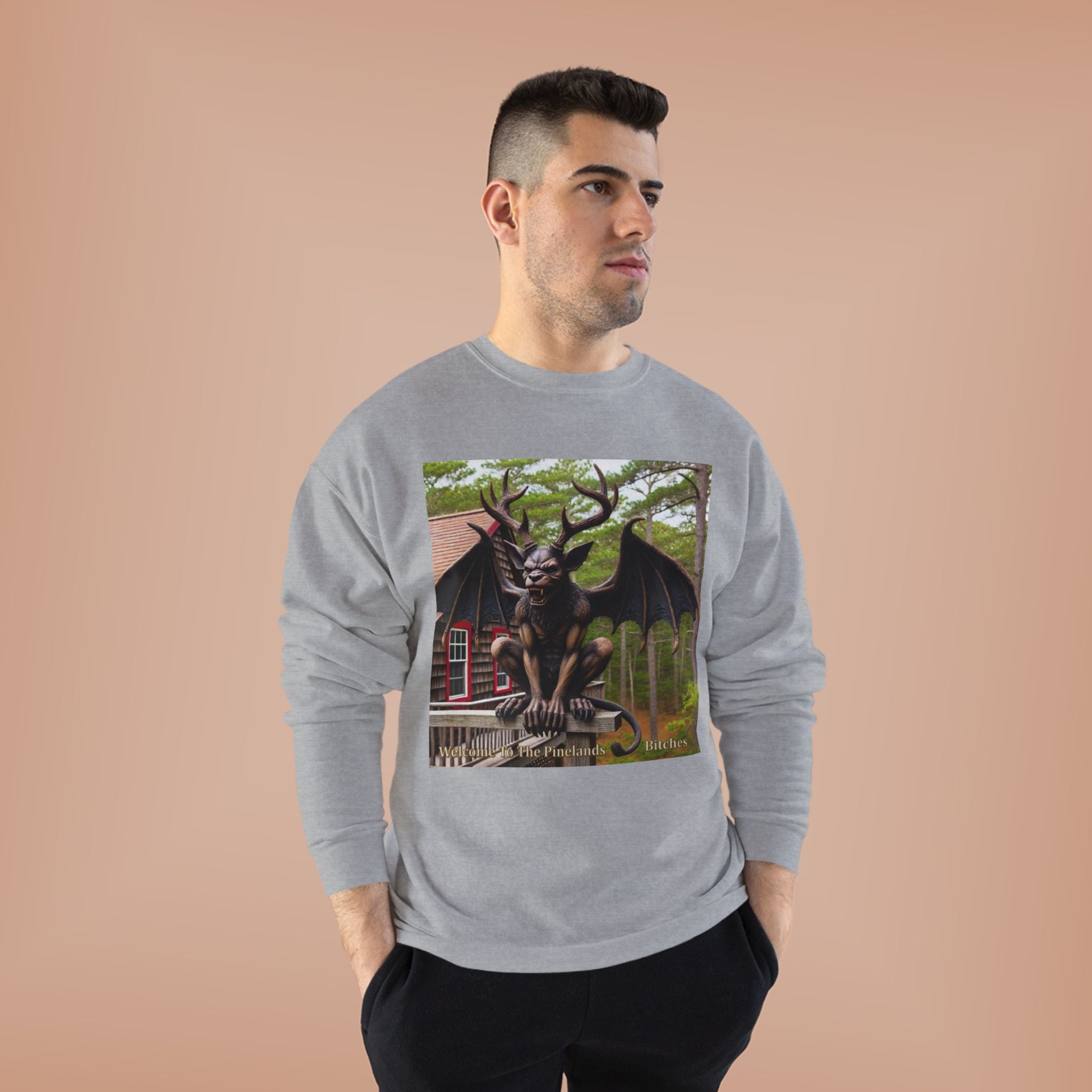 Gargoyle Garden Crewneck Sweatshirt — Gothic Statue Forest Design