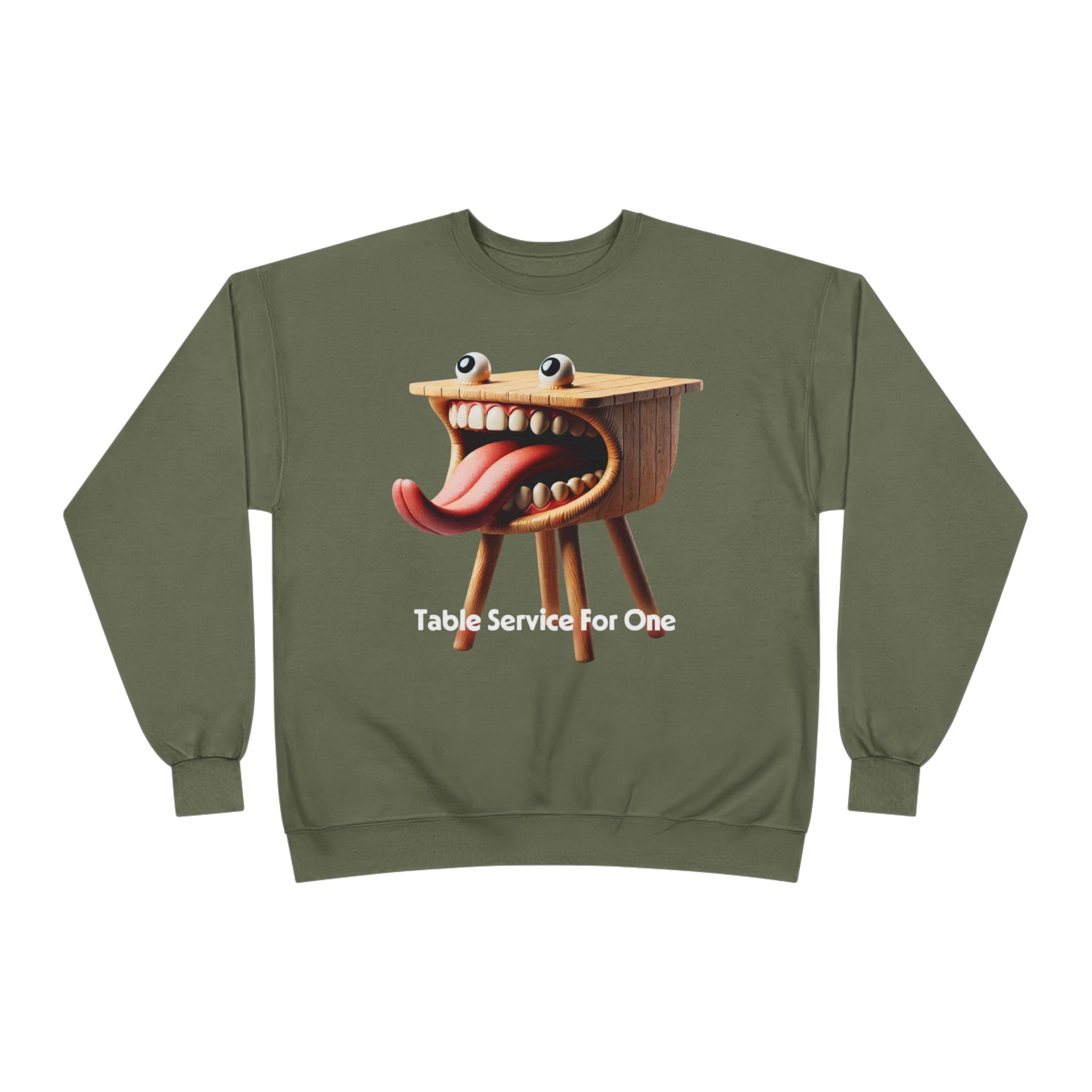 Table Service For One Crewneck Sweatshirt — Funny Surreal Table Graphic