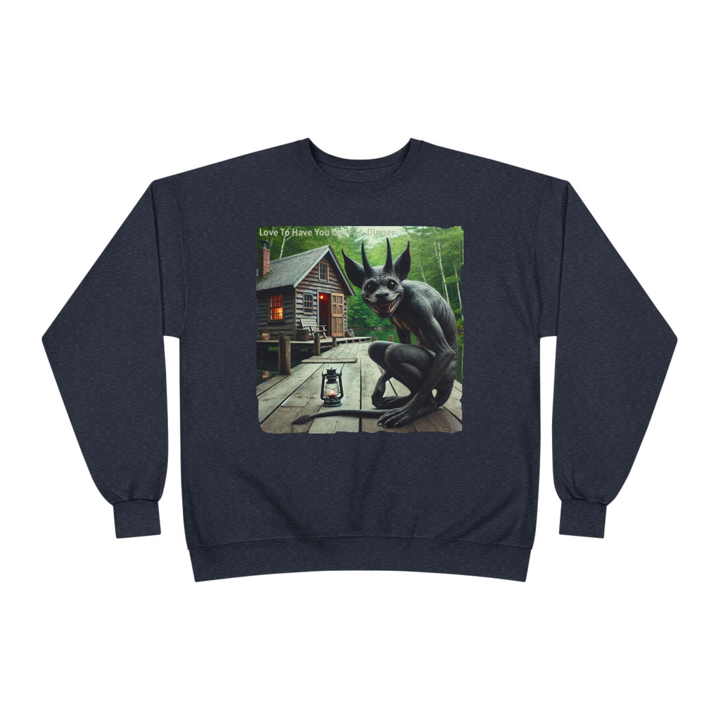 Creepy Cabin Gargoyle Sweatshirt — Haunted Forest Monster Crewneck