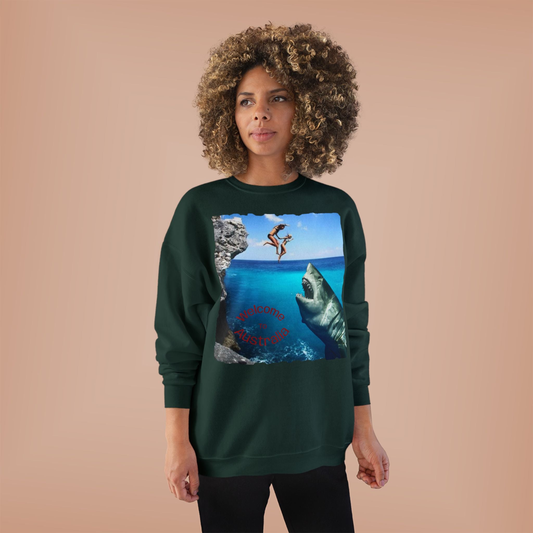 Crewneck Sweatshirt - Cliff Diver Shark Graphic