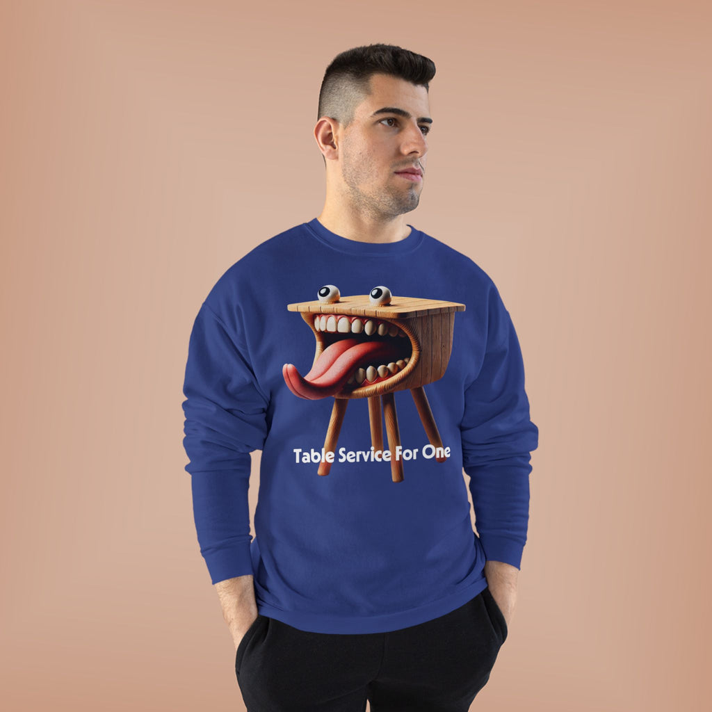 Table Service For One Crewneck Sweatshirt — Funny Surreal Table Graphic