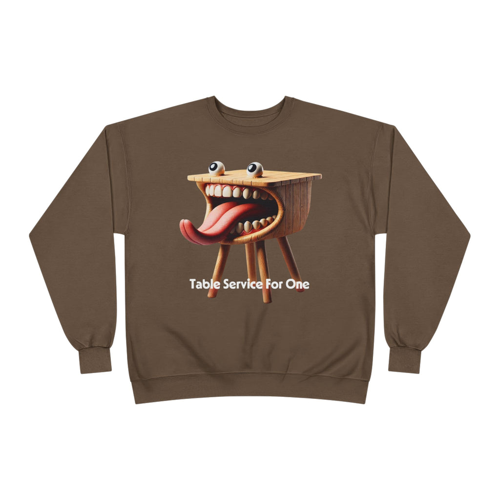 Table Service For One Crewneck Sweatshirt — Funny Surreal Table Graphic