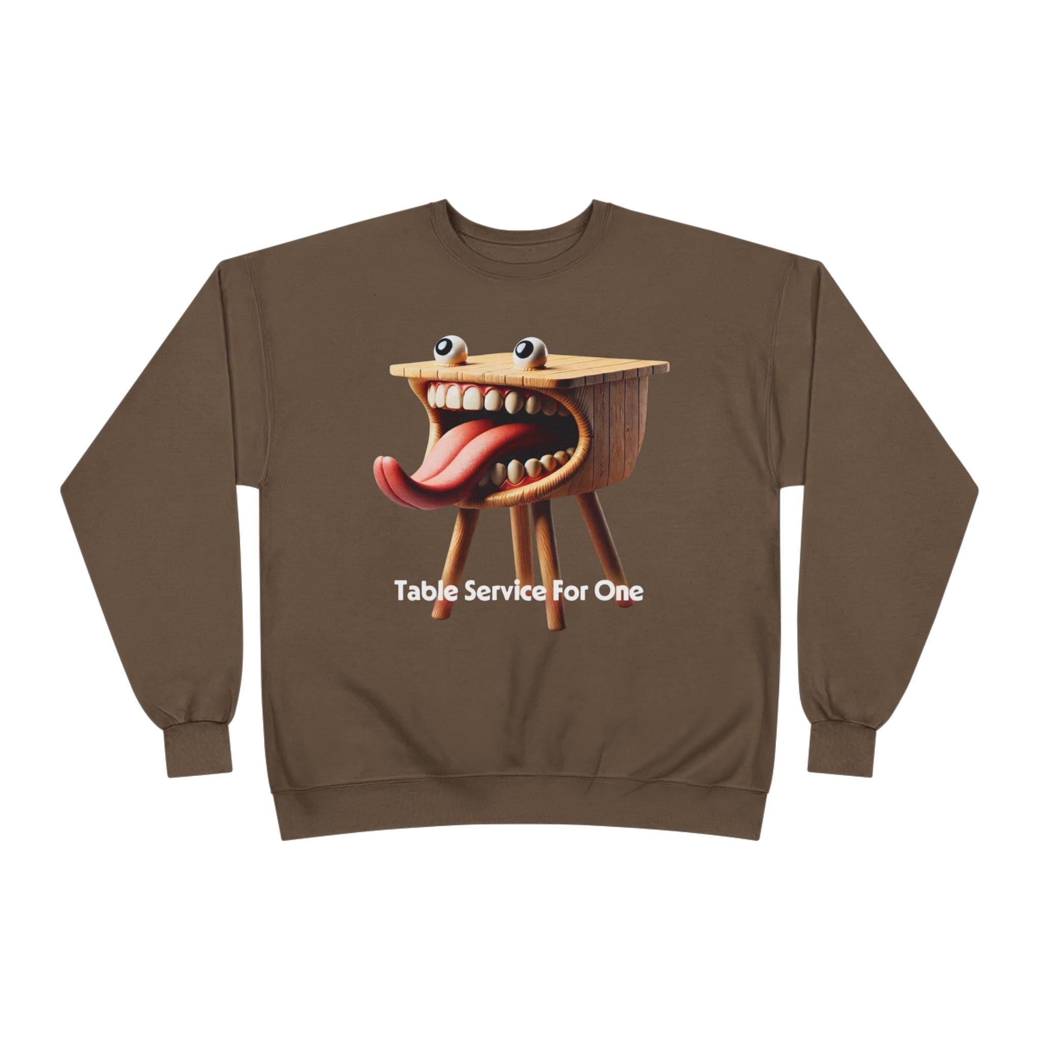 Table Service For One Crewneck Sweatshirt — Funny Surreal Table Graphic