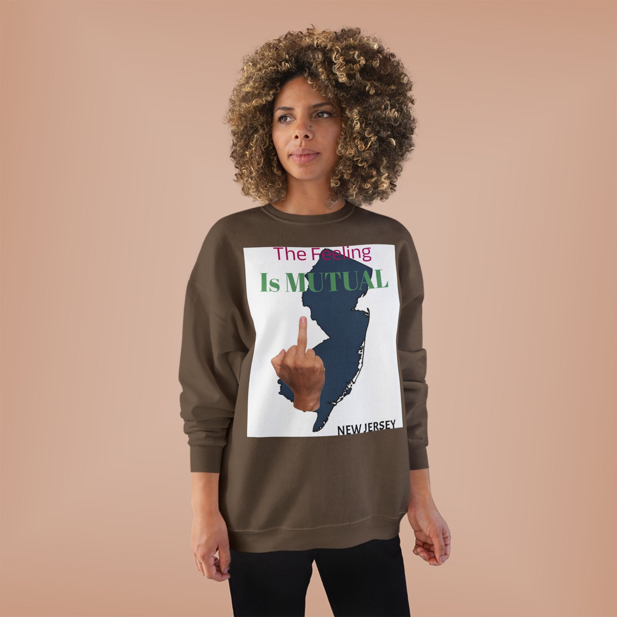 Mutual Feeling Is Mutual Crewneck Sweatshirt — New Jersey Middle Finger Graphic