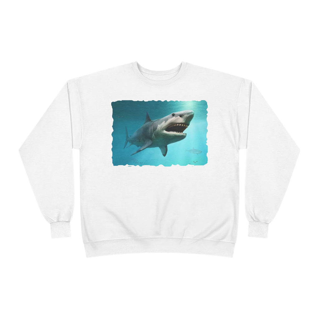 Shark Graphic Crewneck Sweatshirt — Great White Ocean Illustration