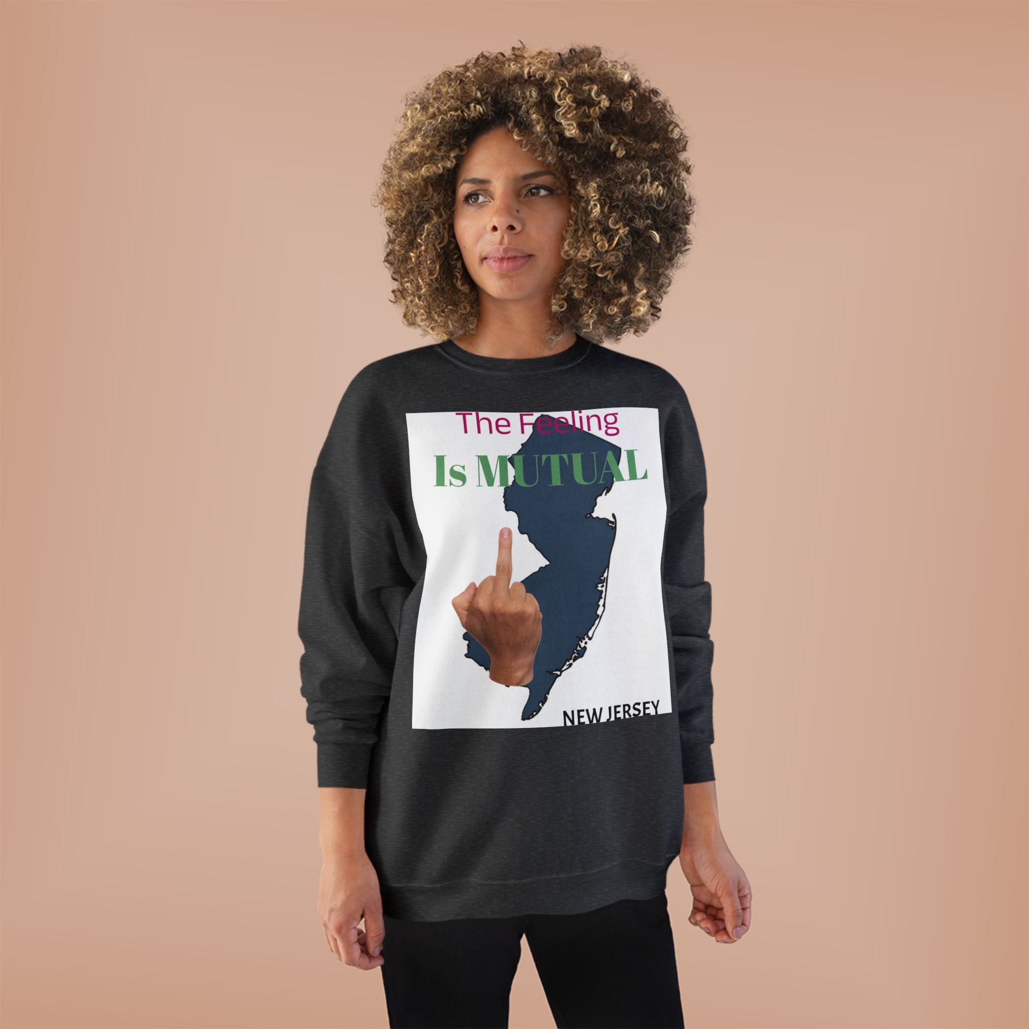 Mutual Feeling Is Mutual Crewneck Sweatshirt — New Jersey Middle Finger Graphic