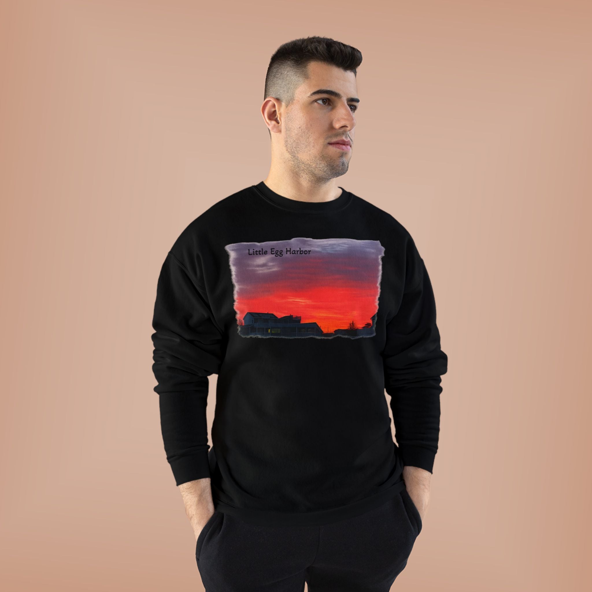 Sunset Horizon Crewneck Sweatshirt — 'Little Egg Harbor' Scenic Graphic