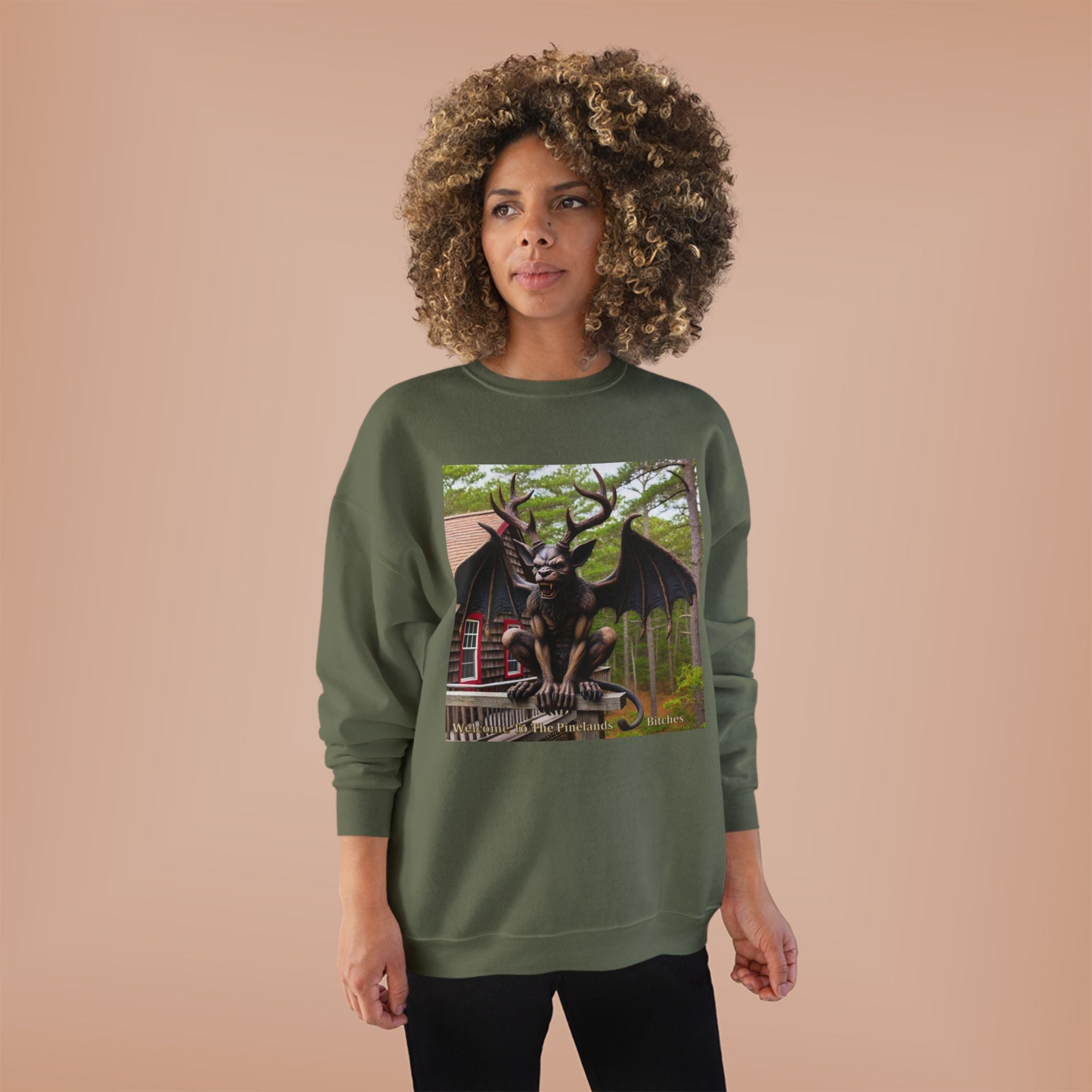 Gargoyle Garden Crewneck Sweatshirt — Gothic Statue Forest Design
