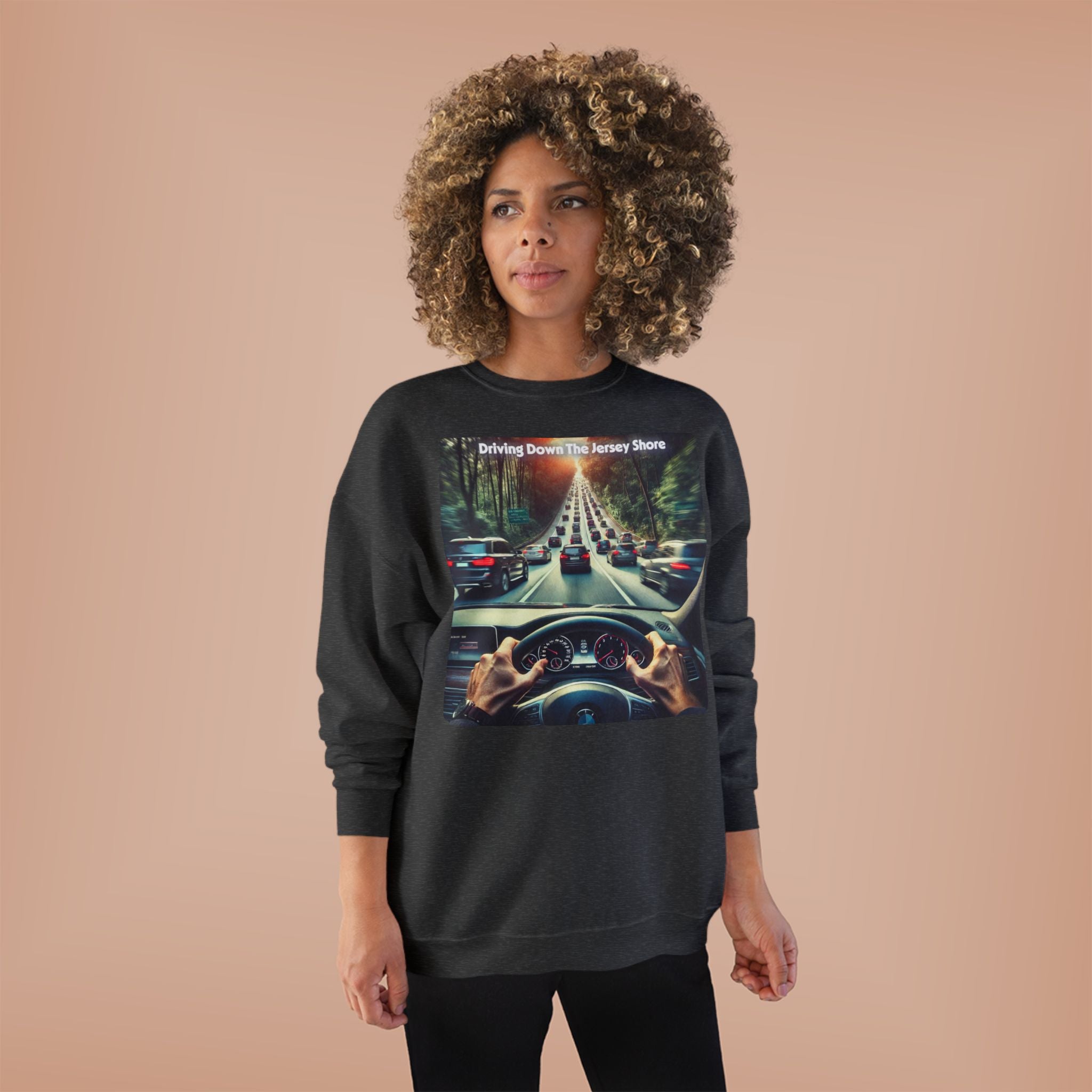 Crewneck Sweatshirt — "Driving Down The Jersey Shore" Scenic Road Trip Design