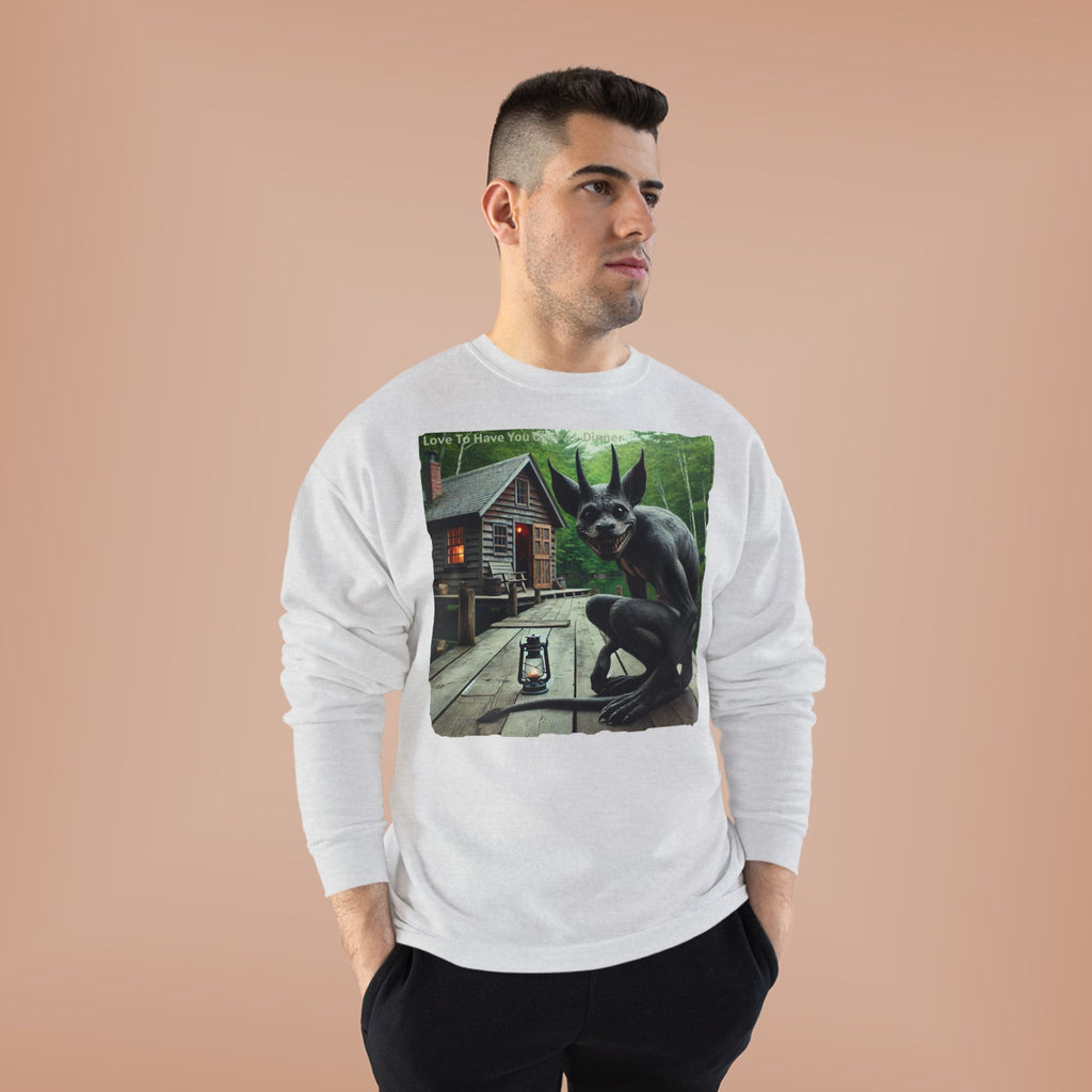 Creepy Cabin Gargoyle Sweatshirt — Haunted Forest Monster Crewneck