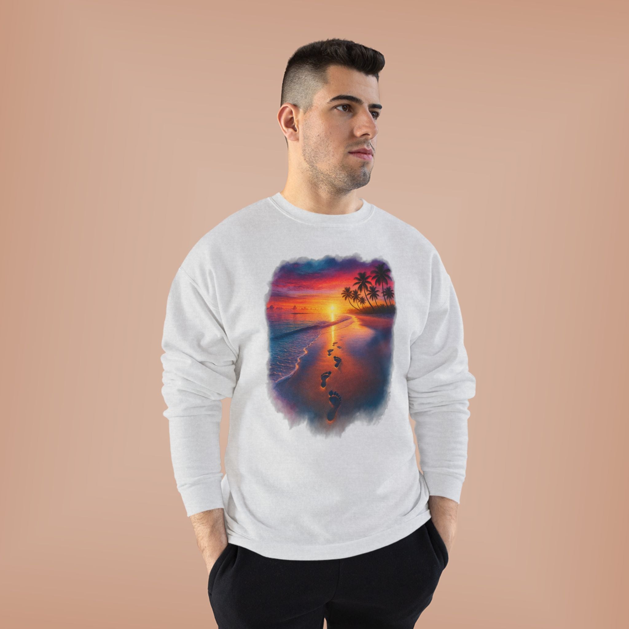 Sunset Beach Crewneck Sweatshirt — Tropical Footprints Graphic