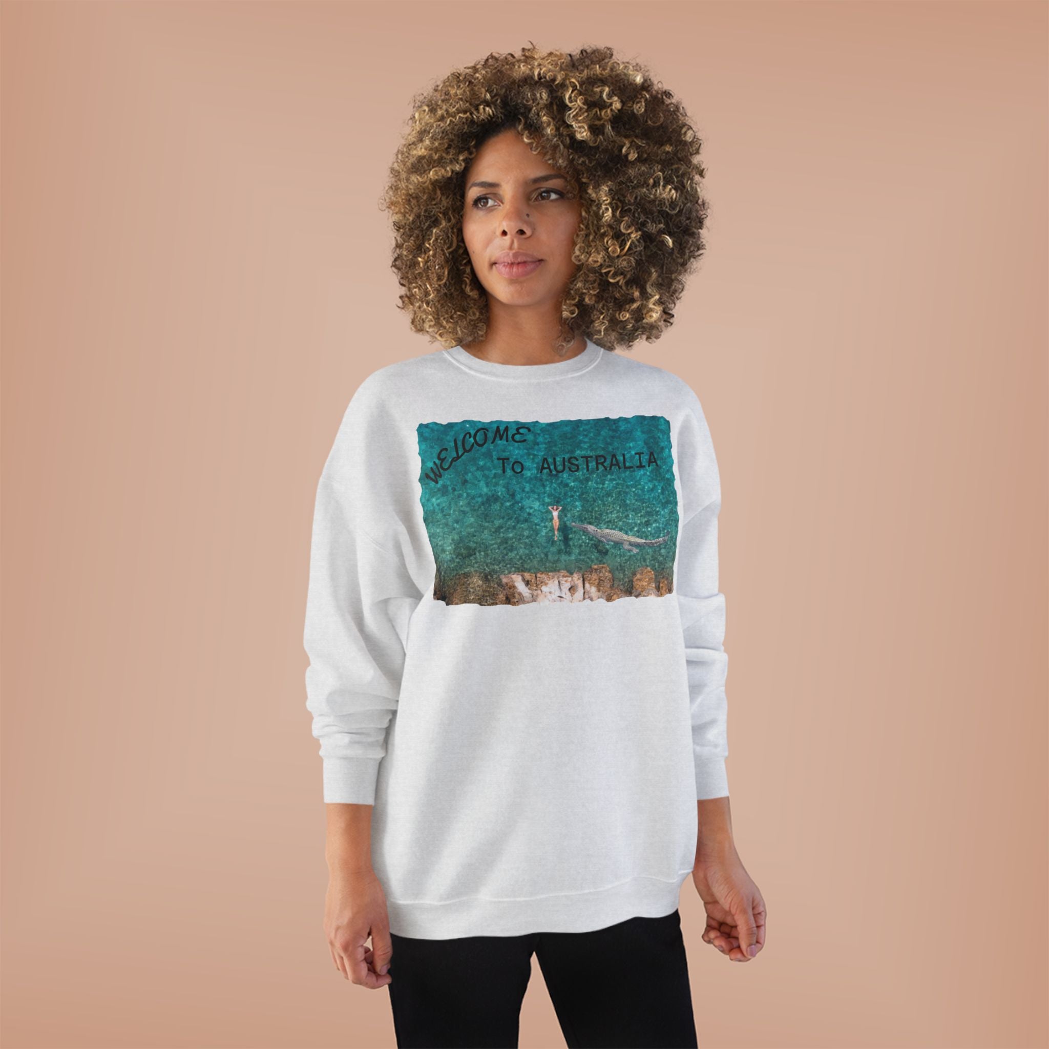 Welcome To Australia Crewneck Sweatshirt — Beach Aerial Photo Travel Sweater
