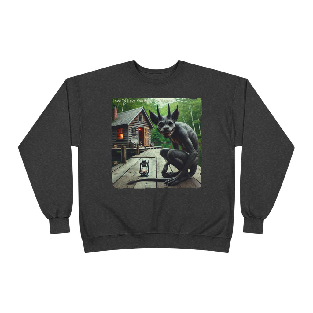 Creepy Cabin Gargoyle Sweatshirt — Haunted Forest Monster Crewneck