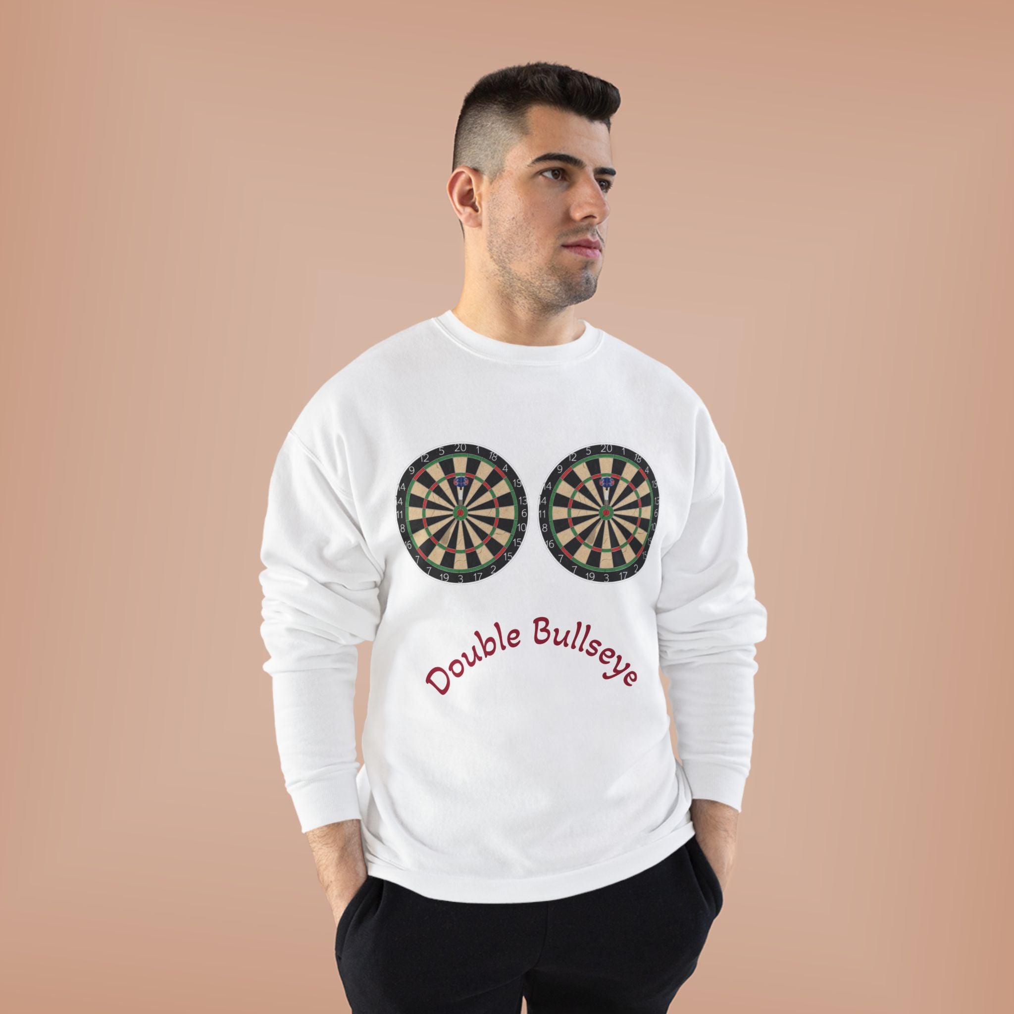 Double Bullseye Crewneck Sweatshirt — Darts Humor Graphic