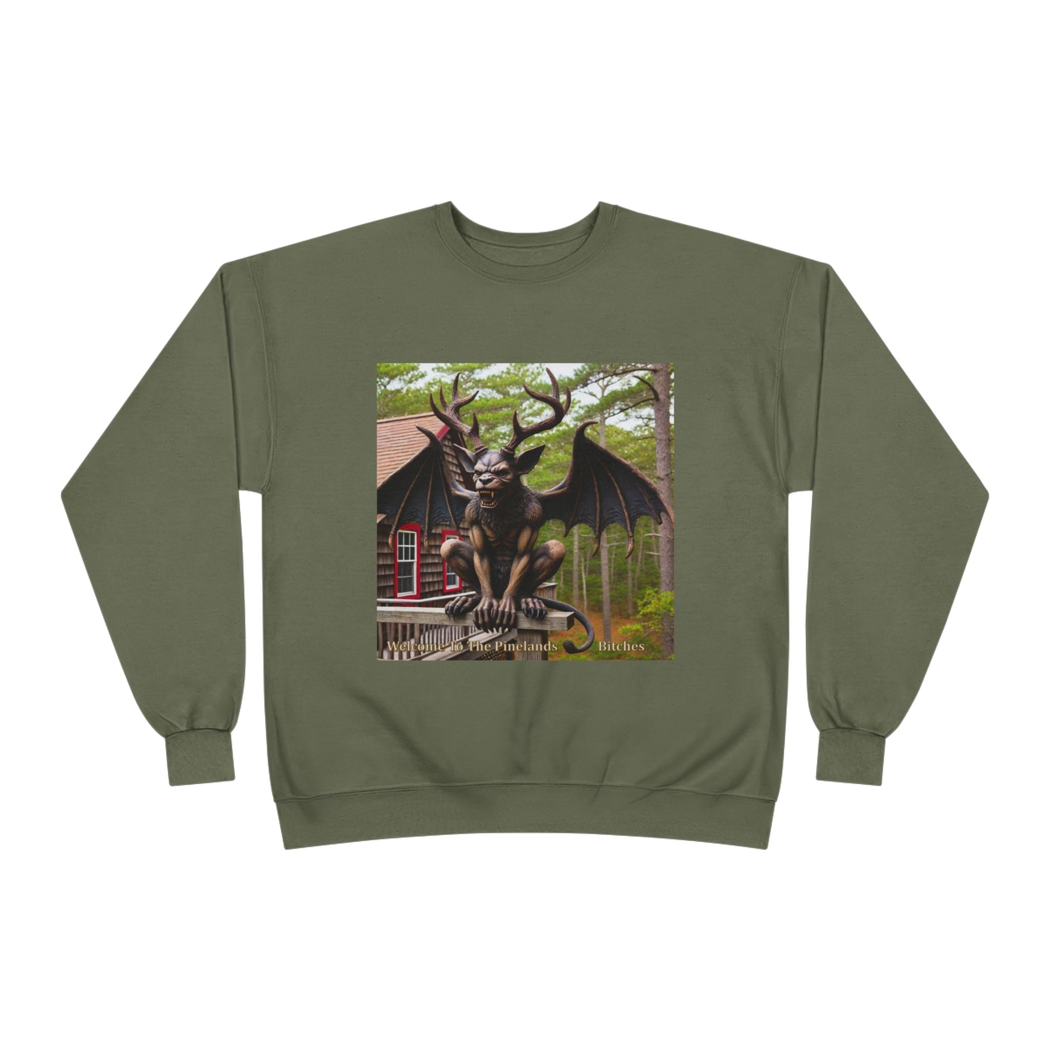 Gargoyle Garden Crewneck Sweatshirt — Gothic Statue Forest Design