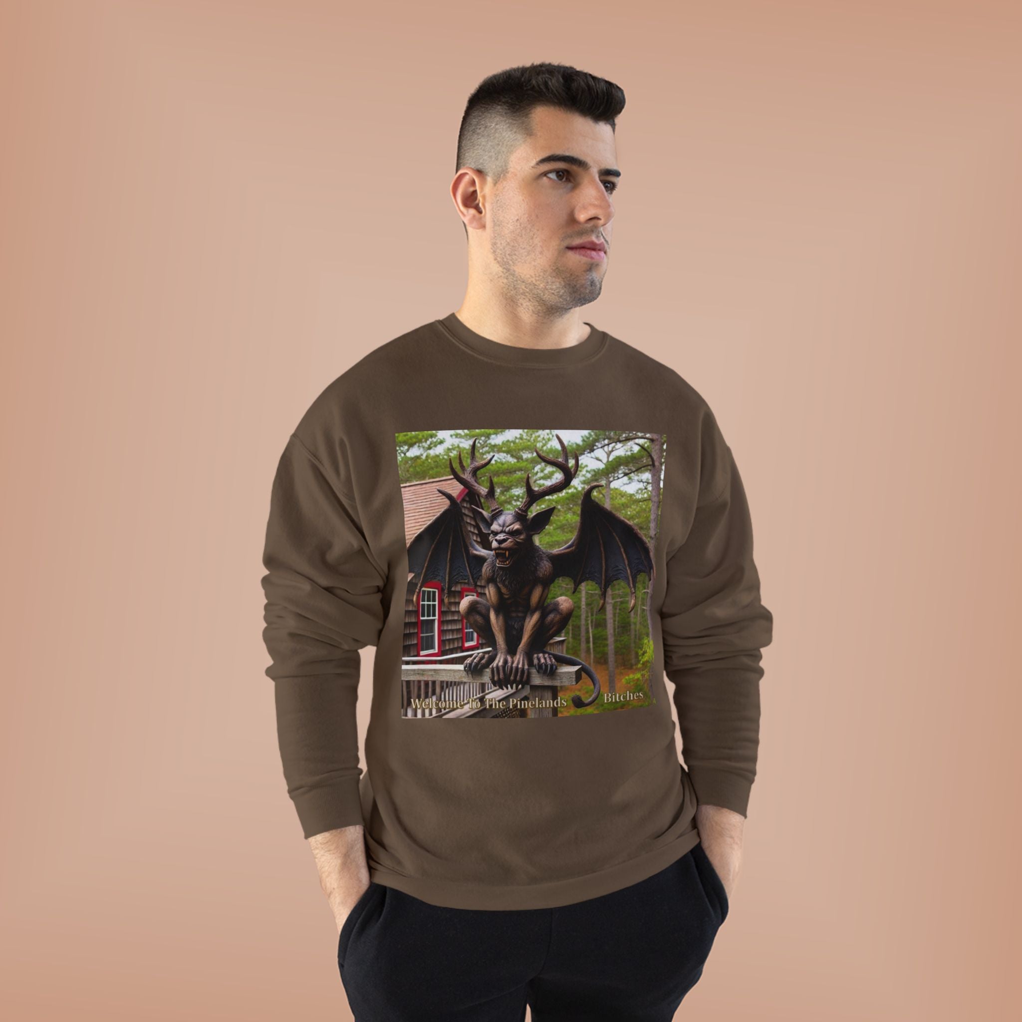 Gargoyle Garden Crewneck Sweatshirt — Gothic Statue Forest Design