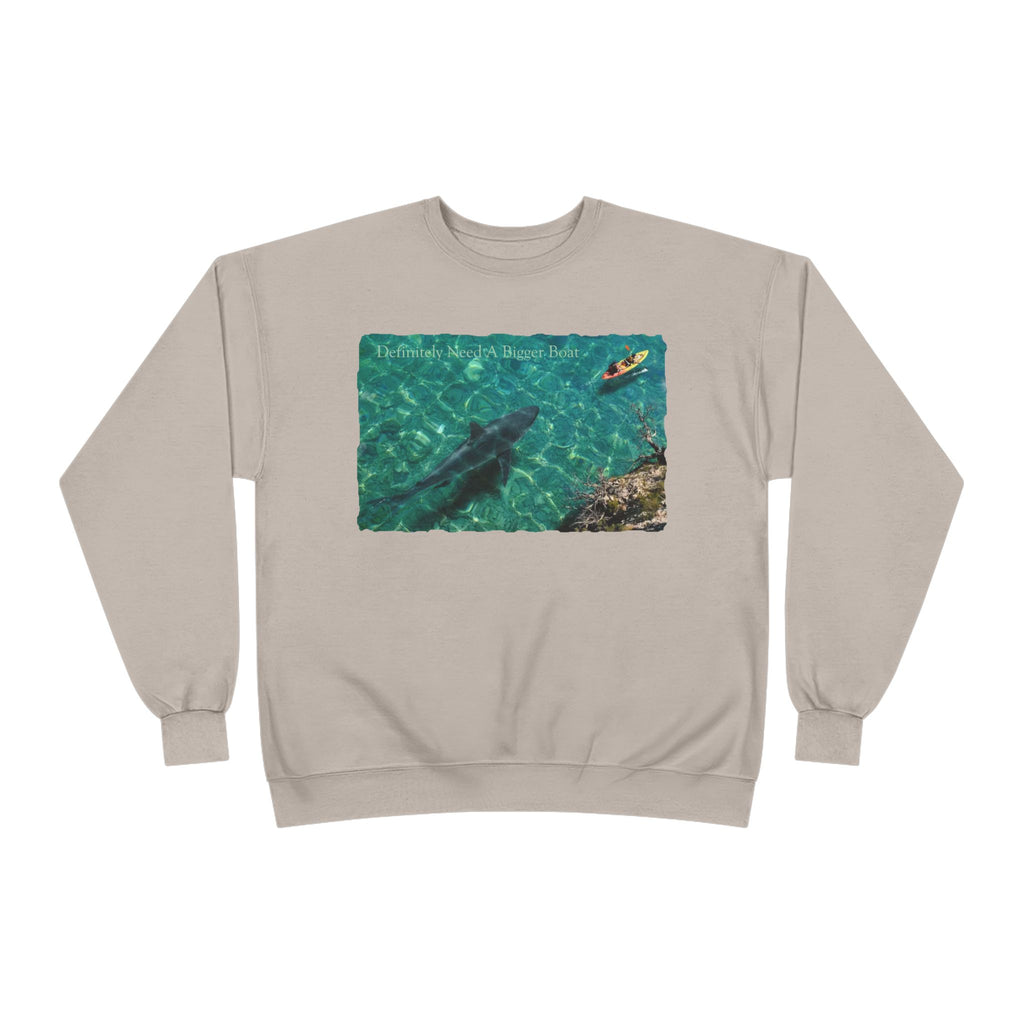 Crewneck Sweatshirt — Kayak Over Shark Photo Graphic