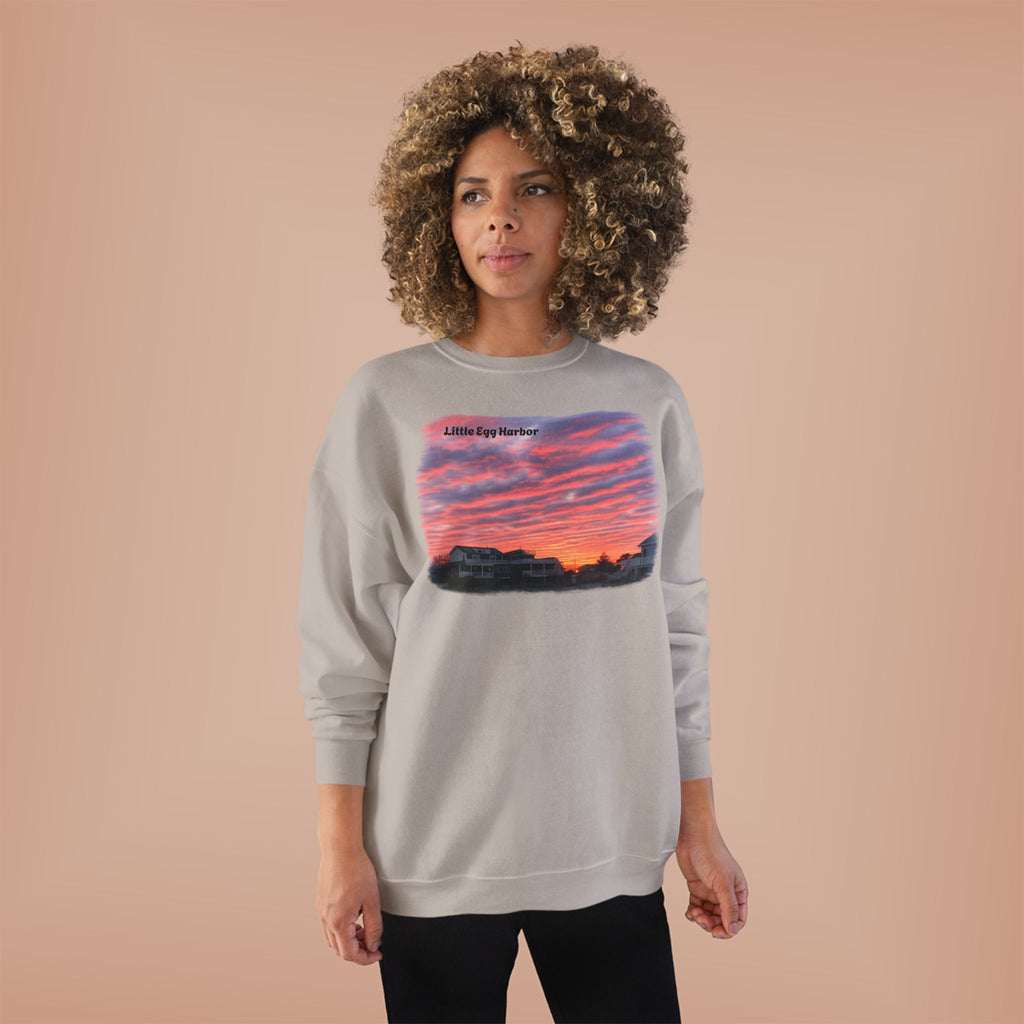 Sunset Landscape Crewneck Sweatshirt – "Little Bay Harbor" Scenic Graphic