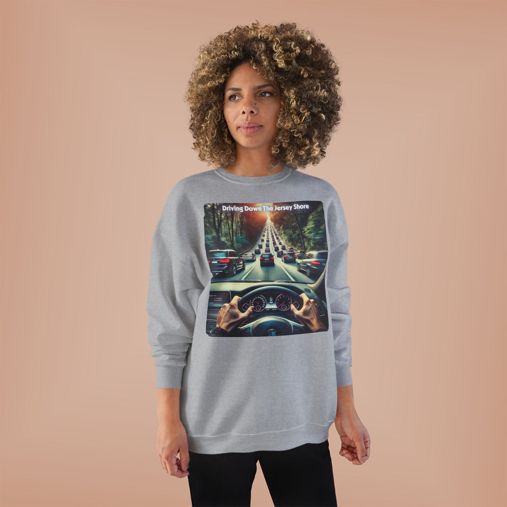 Crewneck Sweatshirt — "Driving Down The Jersey Shore" Scenic Road Trip Design