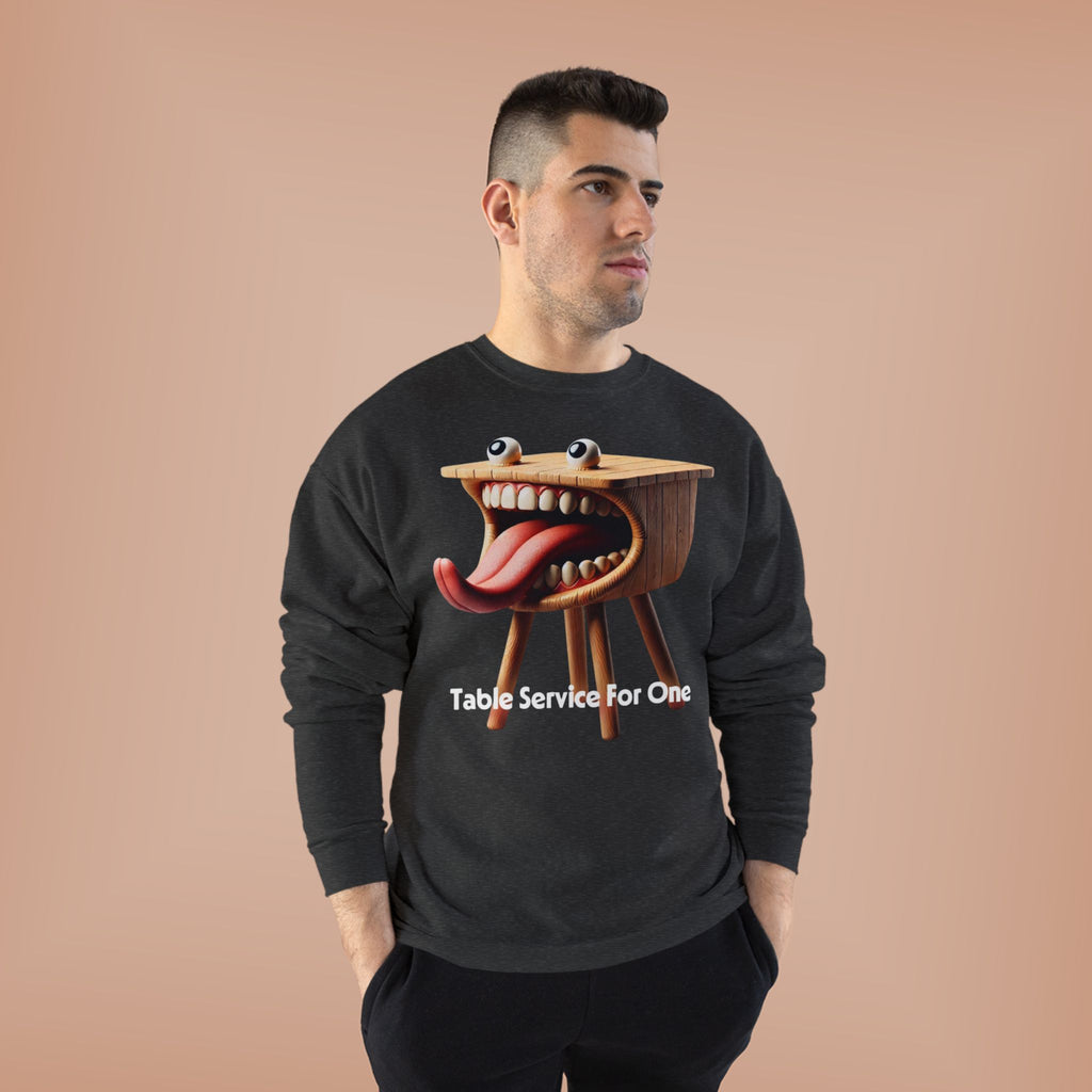 Table Service For One Crewneck Sweatshirt — Funny Surreal Table Graphic