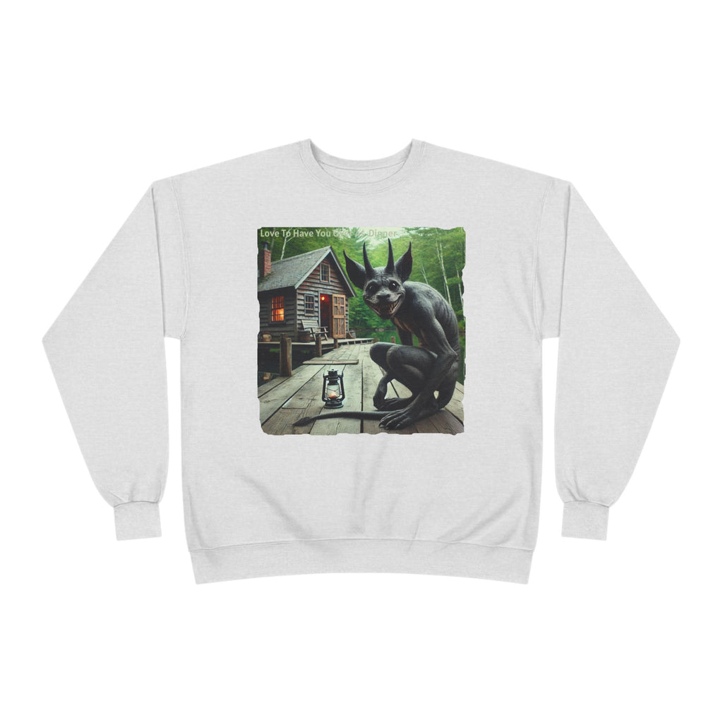 Creepy Cabin Gargoyle Sweatshirt — Haunted Forest Monster Crewneck