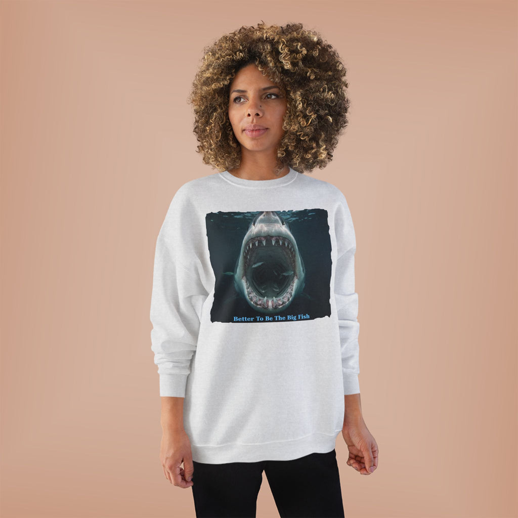Shark Bite Crewneck Sweatshirt — 'Batter Up, Be The Big Fish' Graphic