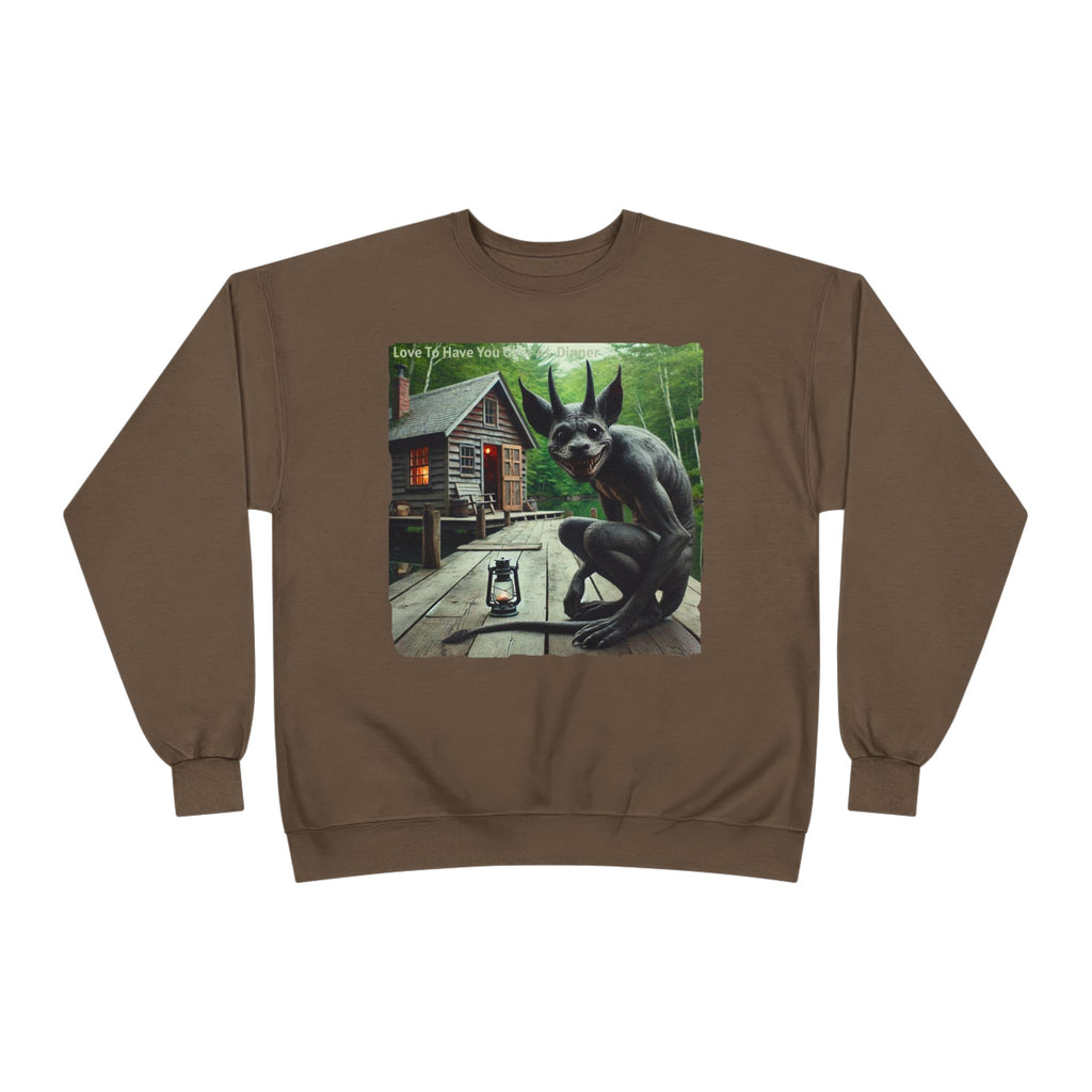 Creepy Cabin Gargoyle Sweatshirt — Haunted Forest Monster Crewneck