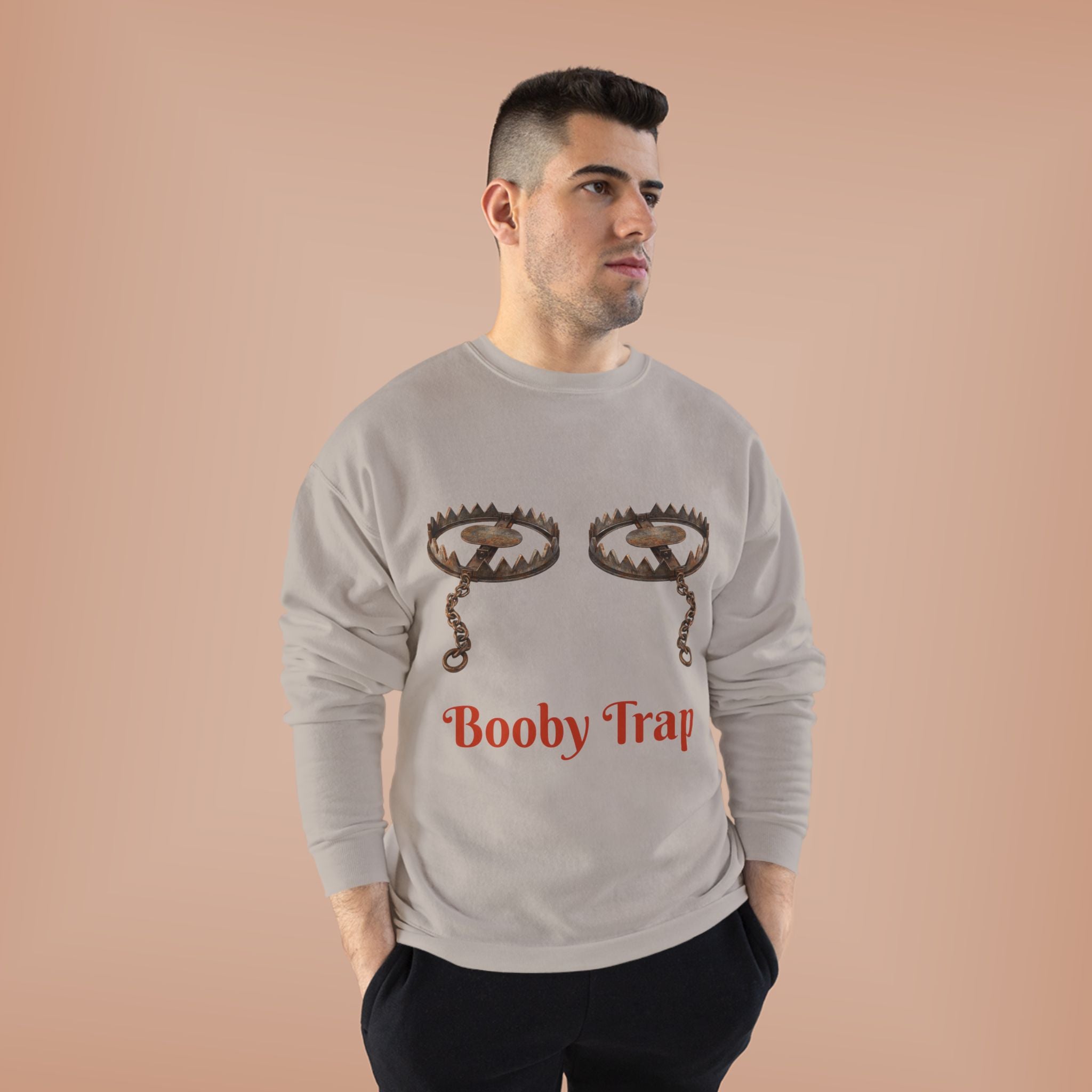 Booby Trap Sweatshirt — Funny Vintage Trap Illustration Humor Pullover