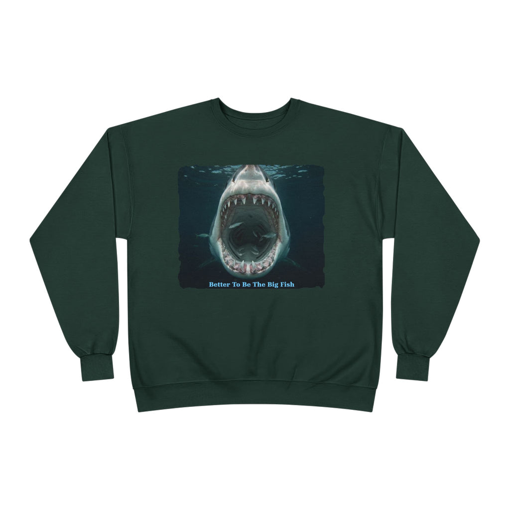 Shark Bite Crewneck Sweatshirt — 'Batter Up, Be The Big Fish' Graphic