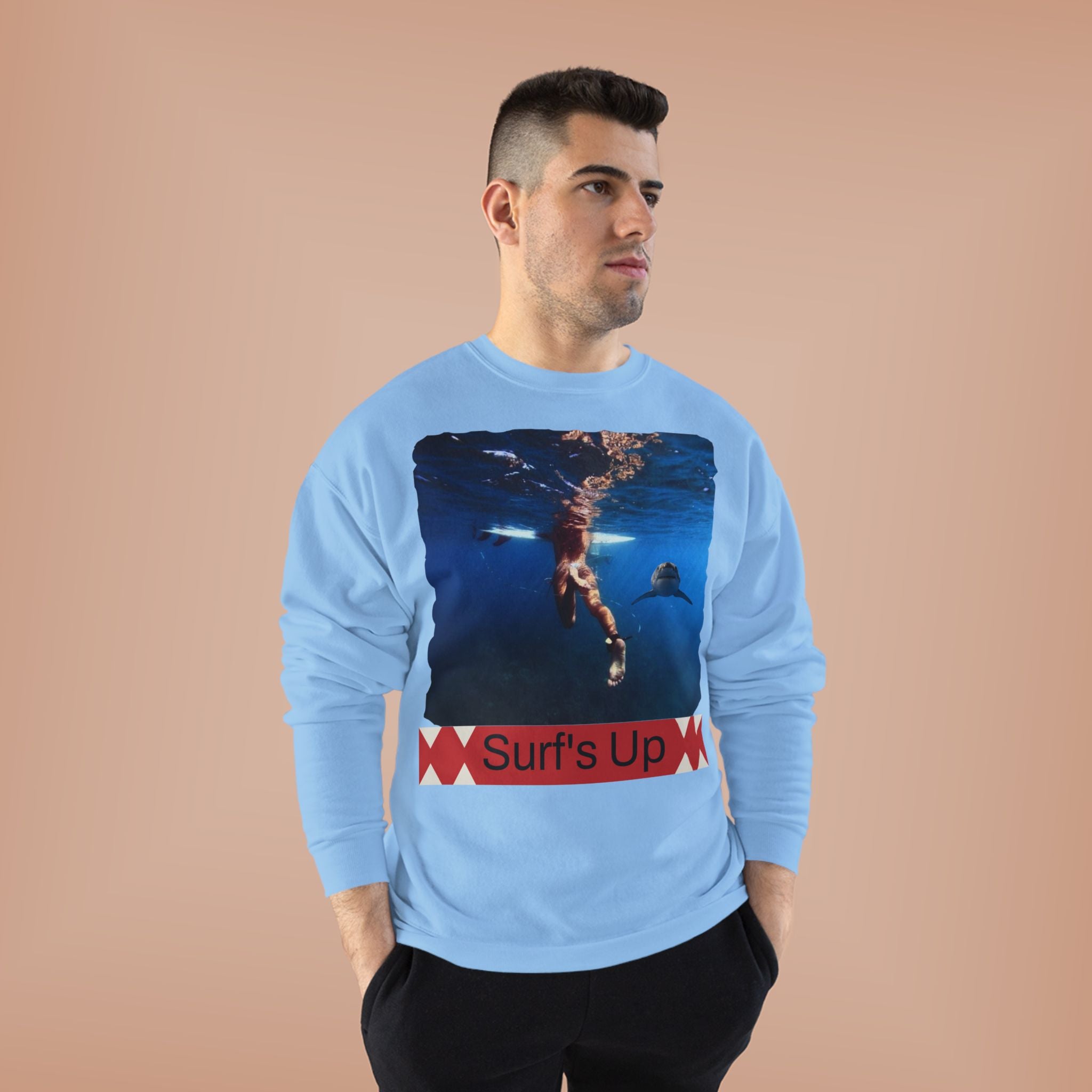 Crewneck Sweatshirt — 'Surf's Up' Underwater Surfer Graphic