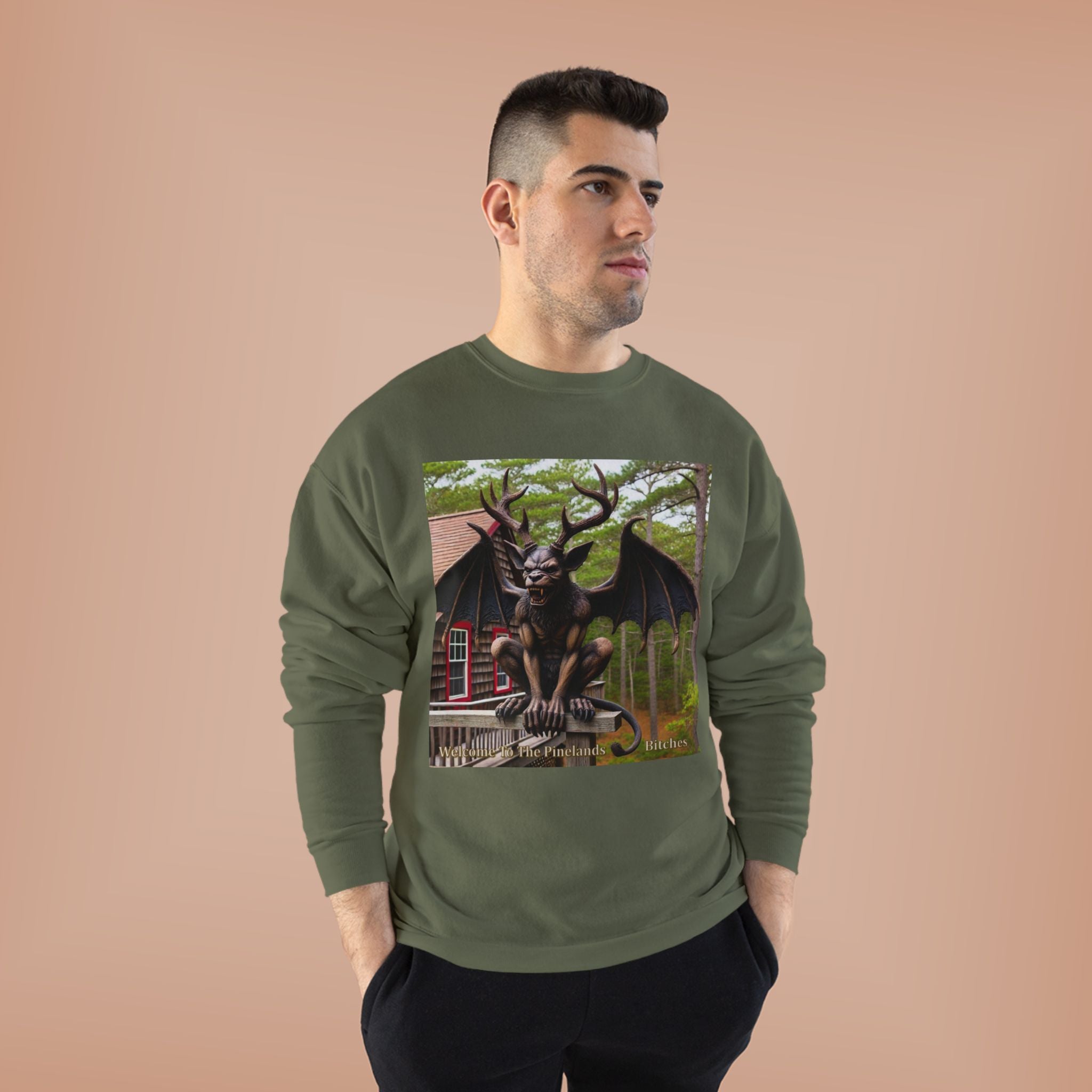 Gargoyle Garden Crewneck Sweatshirt — Gothic Statue Forest Design