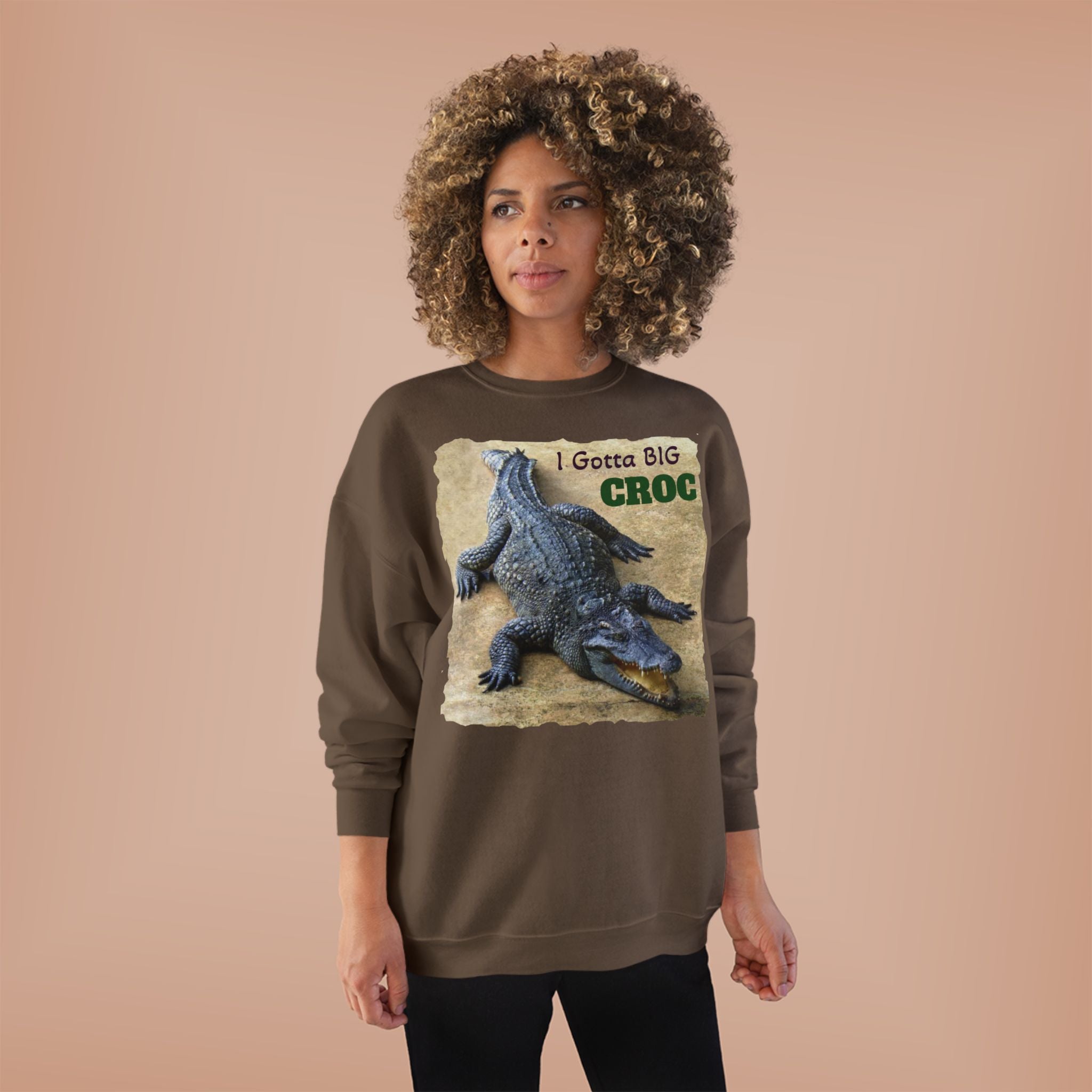 Crocodile Graphic Sweatshirt — "I Gotta Big Croc" Vintage Wildlife Crewneck