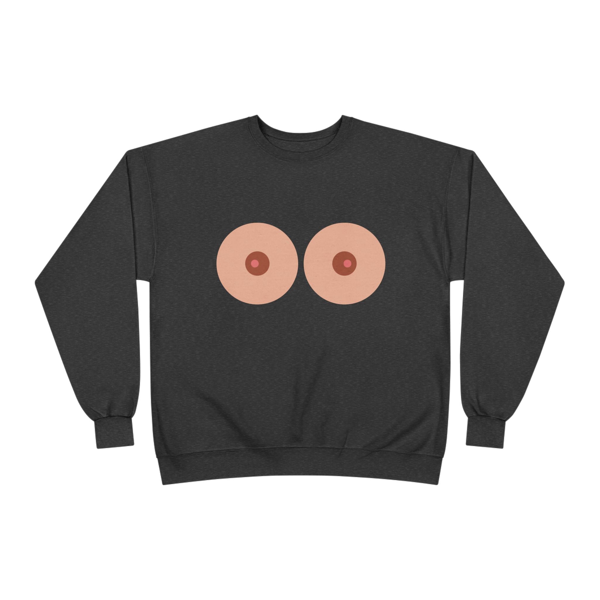 Nipple Graphic Crewneck Sweatshirt – Playful Boob Design, Breast Positivity Pullover