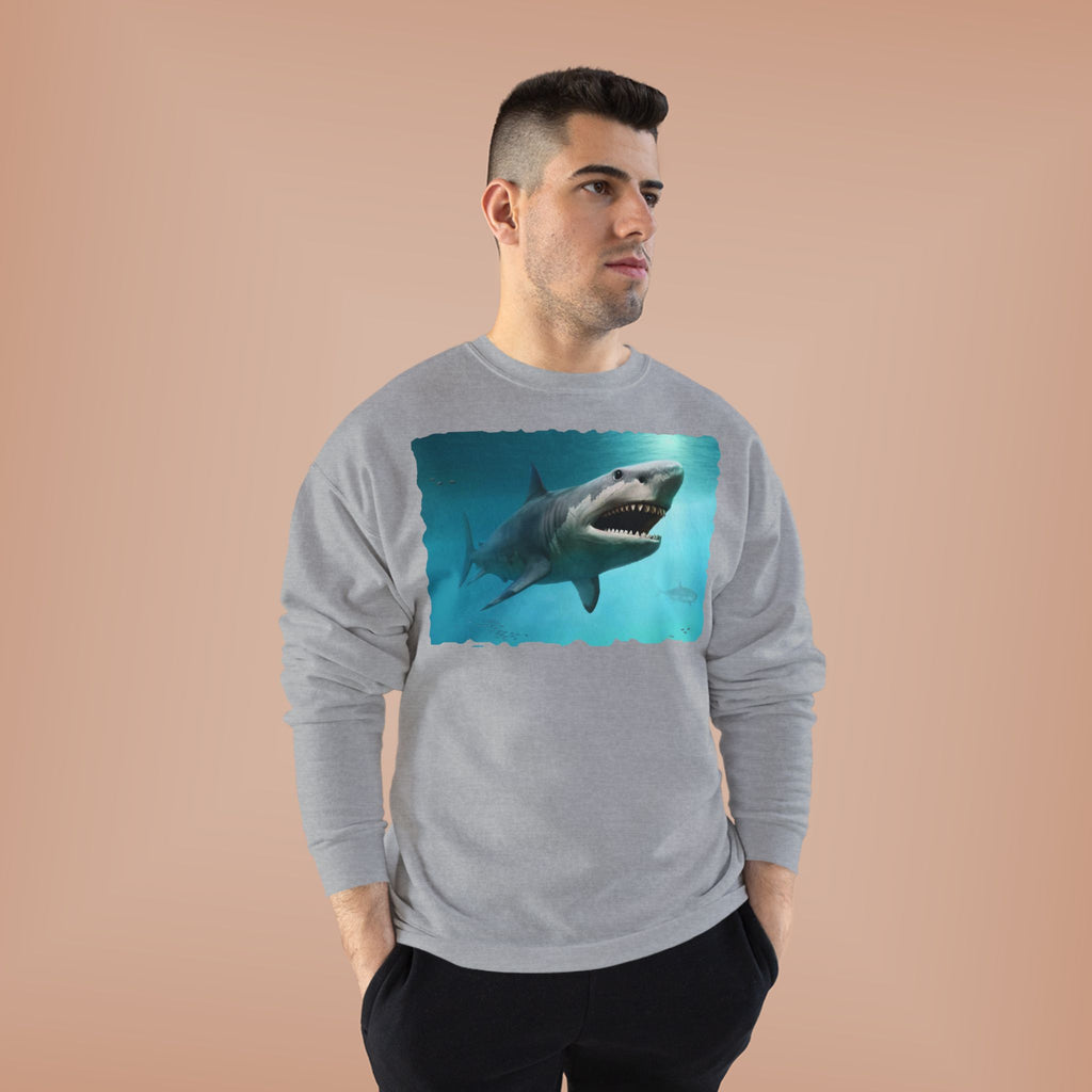 Shark Graphic Crewneck Sweatshirt — Great White Ocean Illustration