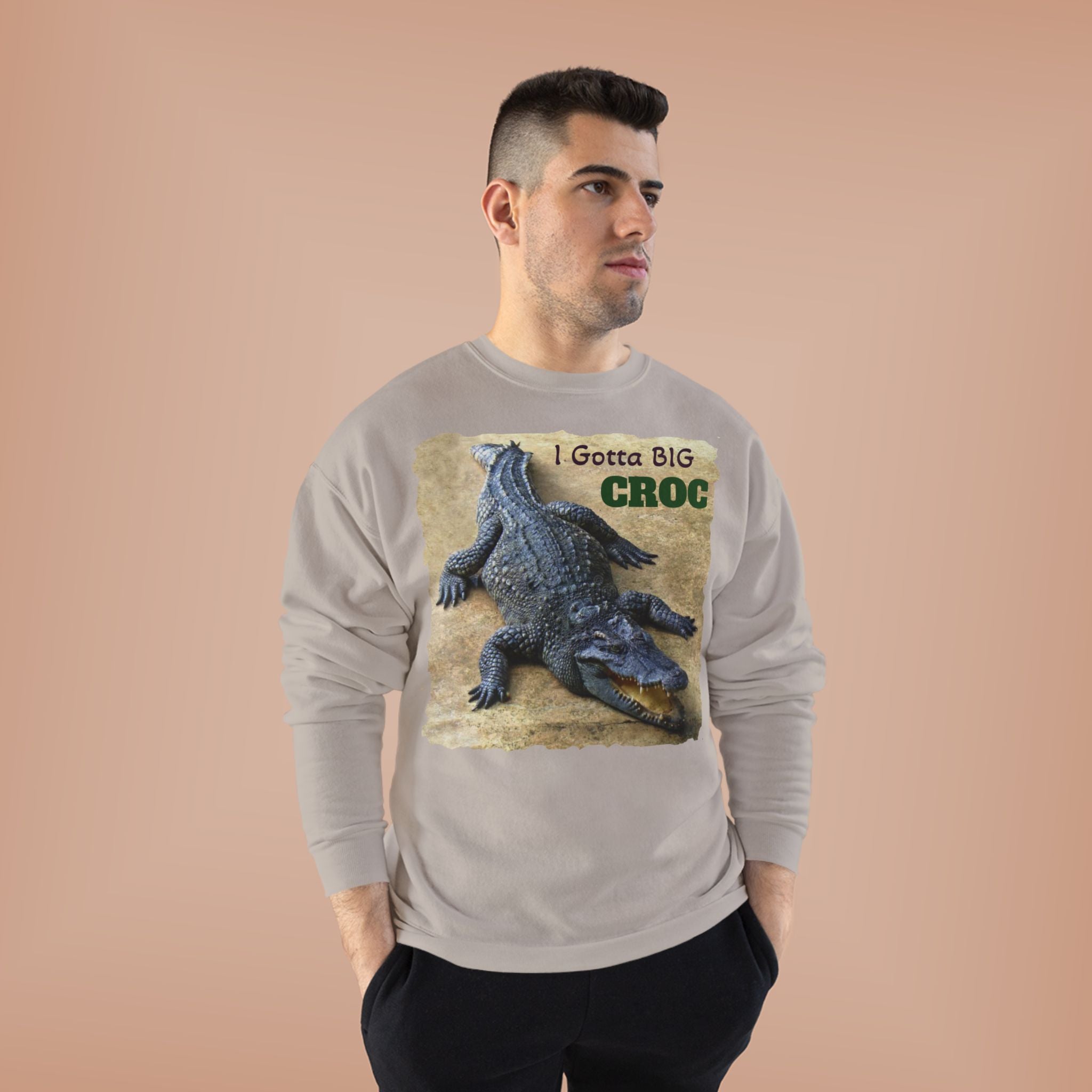 Crocodile Graphic Sweatshirt — "I Gotta Big Croc" Vintage Wildlife Crewneck