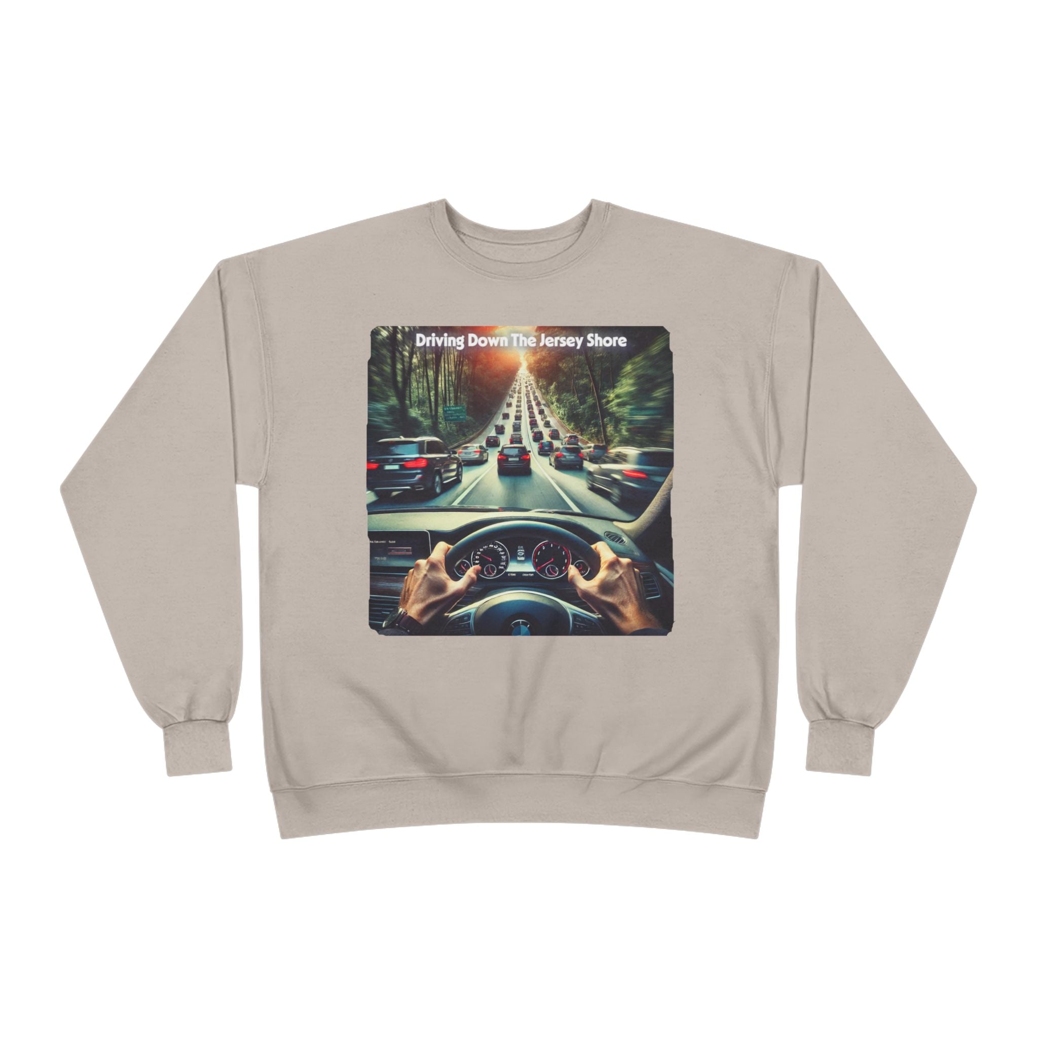 Crewneck Sweatshirt — "Driving Down The Jersey Shore" Scenic Road Trip Design