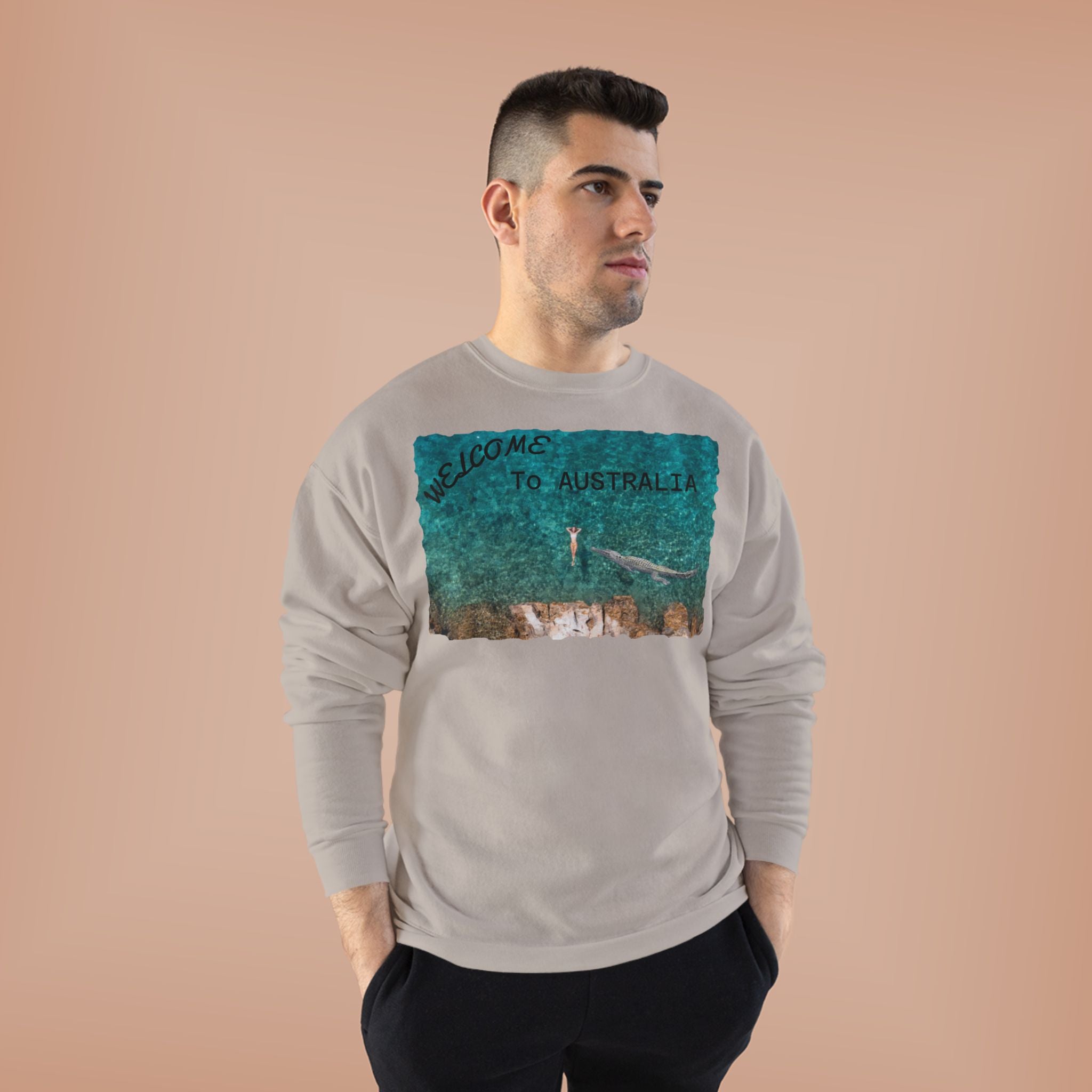 Welcome To Australia Crewneck Sweatshirt — Beach Aerial Photo Travel Sweater