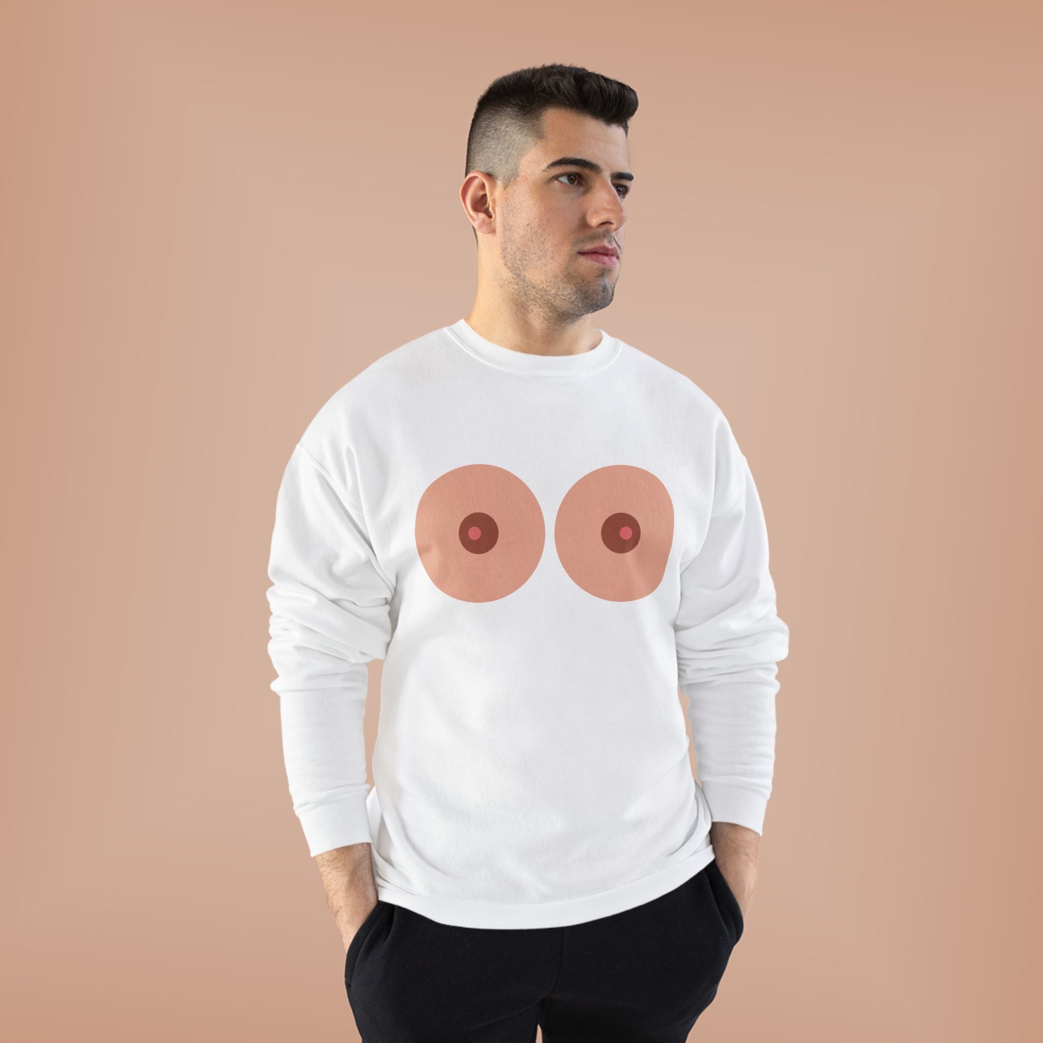 Nipple Graphic Crewneck Sweatshirt – Playful Boob Design, Breast Positivity Pullover