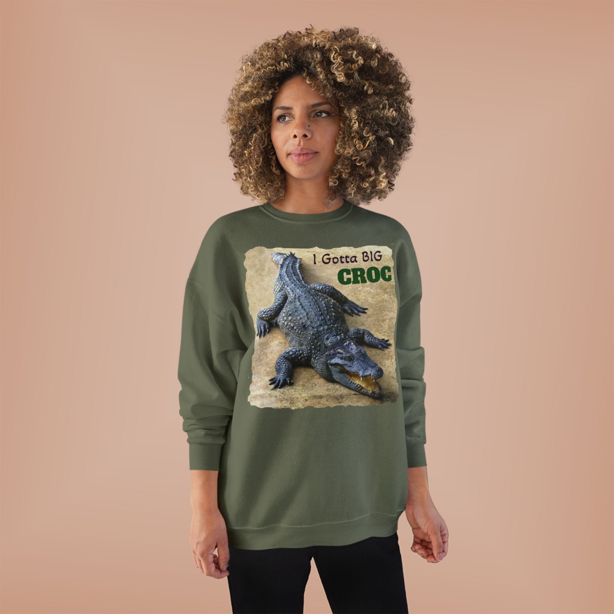 Crocodile Graphic Sweatshirt — "I Gotta Big Croc" Vintage Wildlife Crewneck