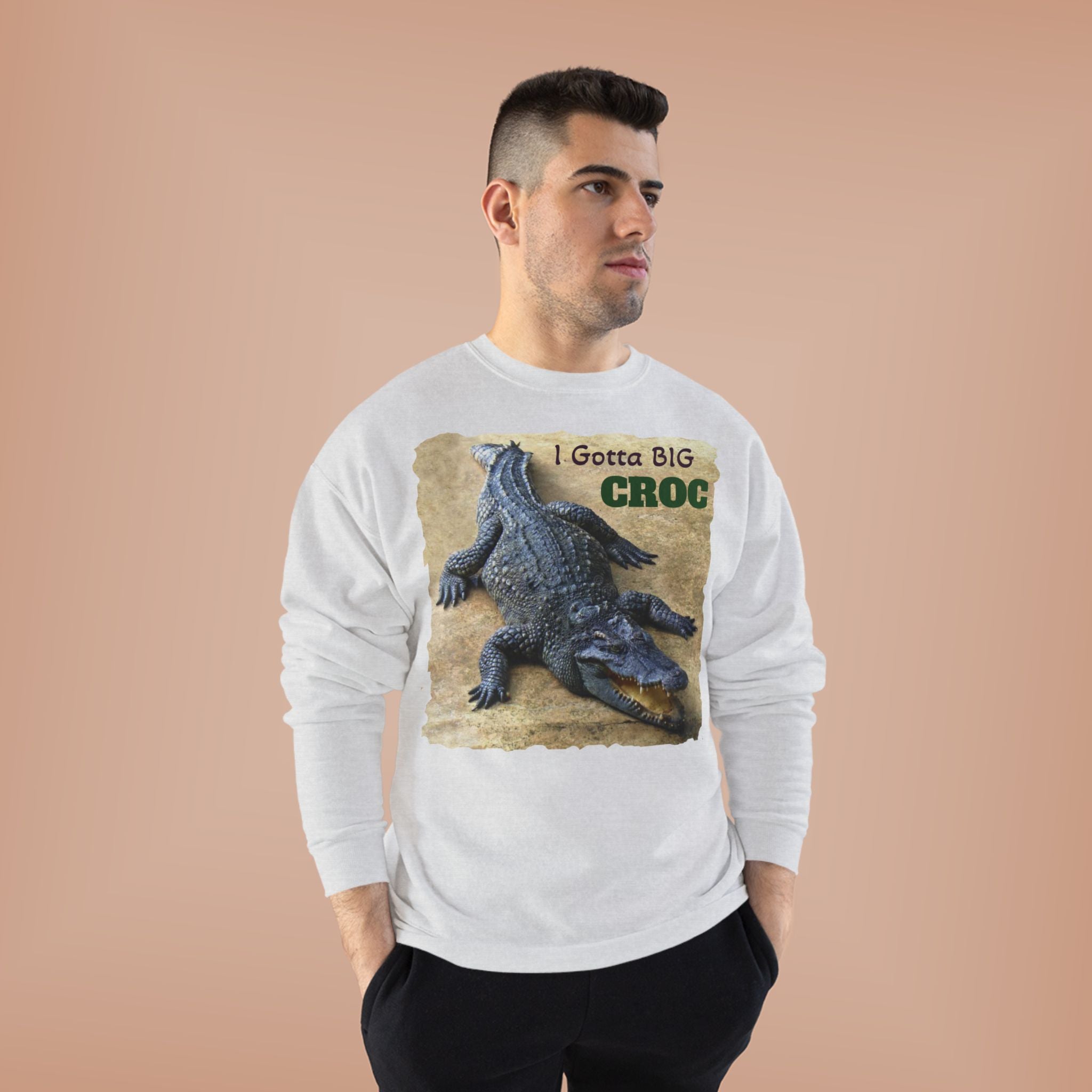 Crocodile Graphic Sweatshirt — "I Gotta Big Croc" Vintage Wildlife Crewneck