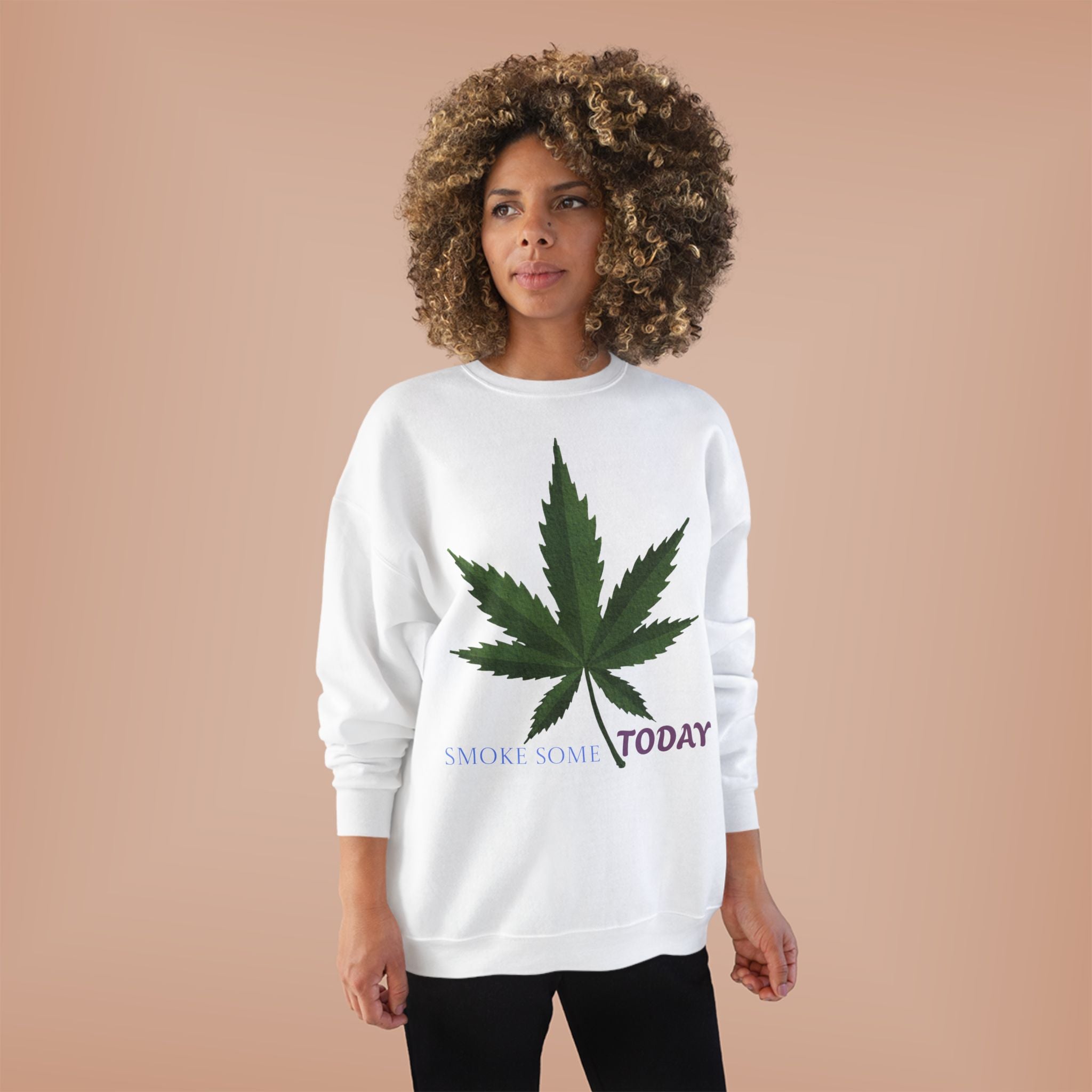 Cannabis Leaf Crewneck Sweatshirt — "Smoke Smart Today"